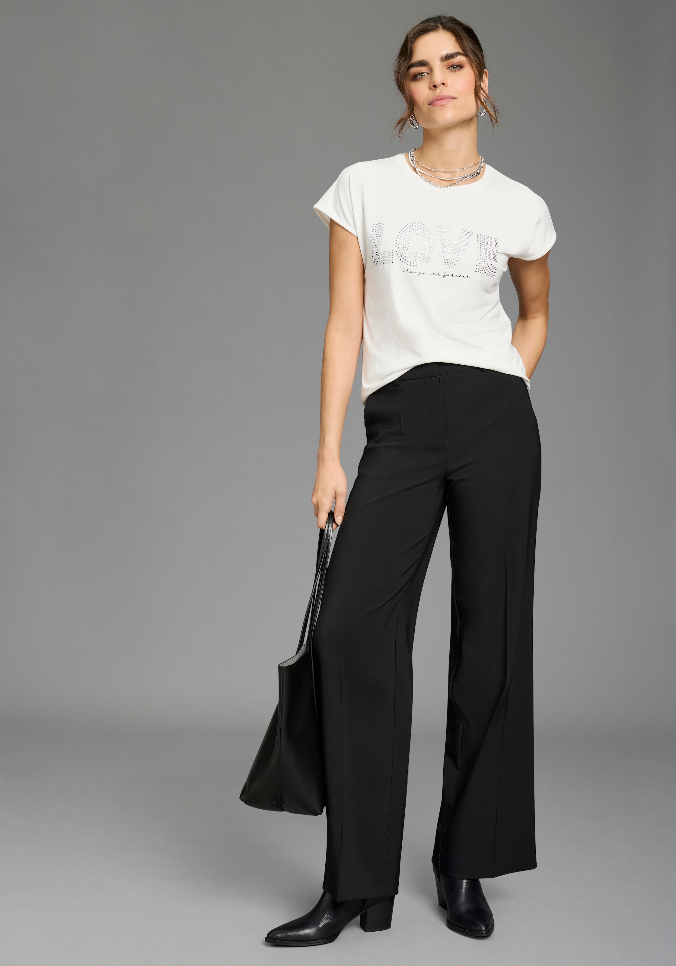 Laura Scott T-Shirt mit Glitzersteinen, lockere Passform