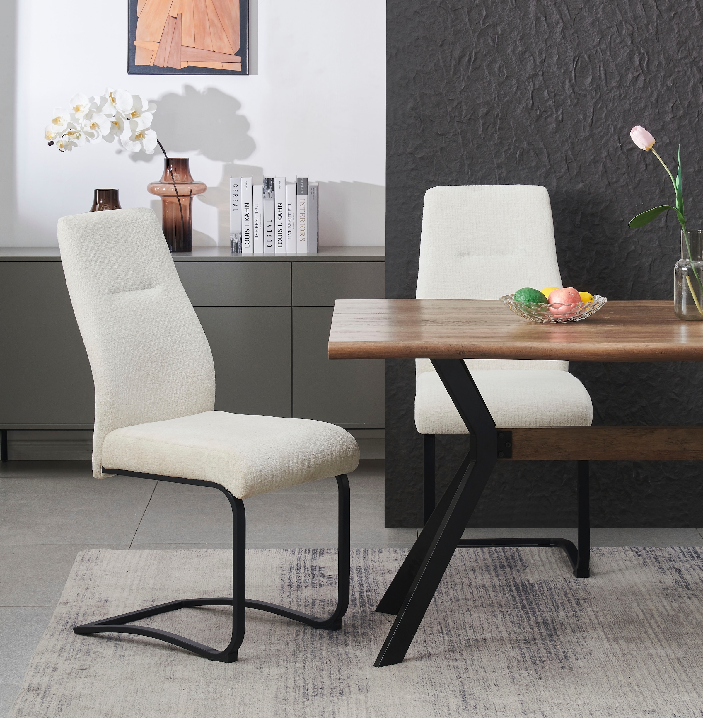 Home affaire Esszimmerstuhl »VERNON, 2er Set, mit Metallgestell in matt schwarz« (Set) 2 Stk.in verschiedenen Farben, Belsatbarkeit pro Stuhl 120 kg