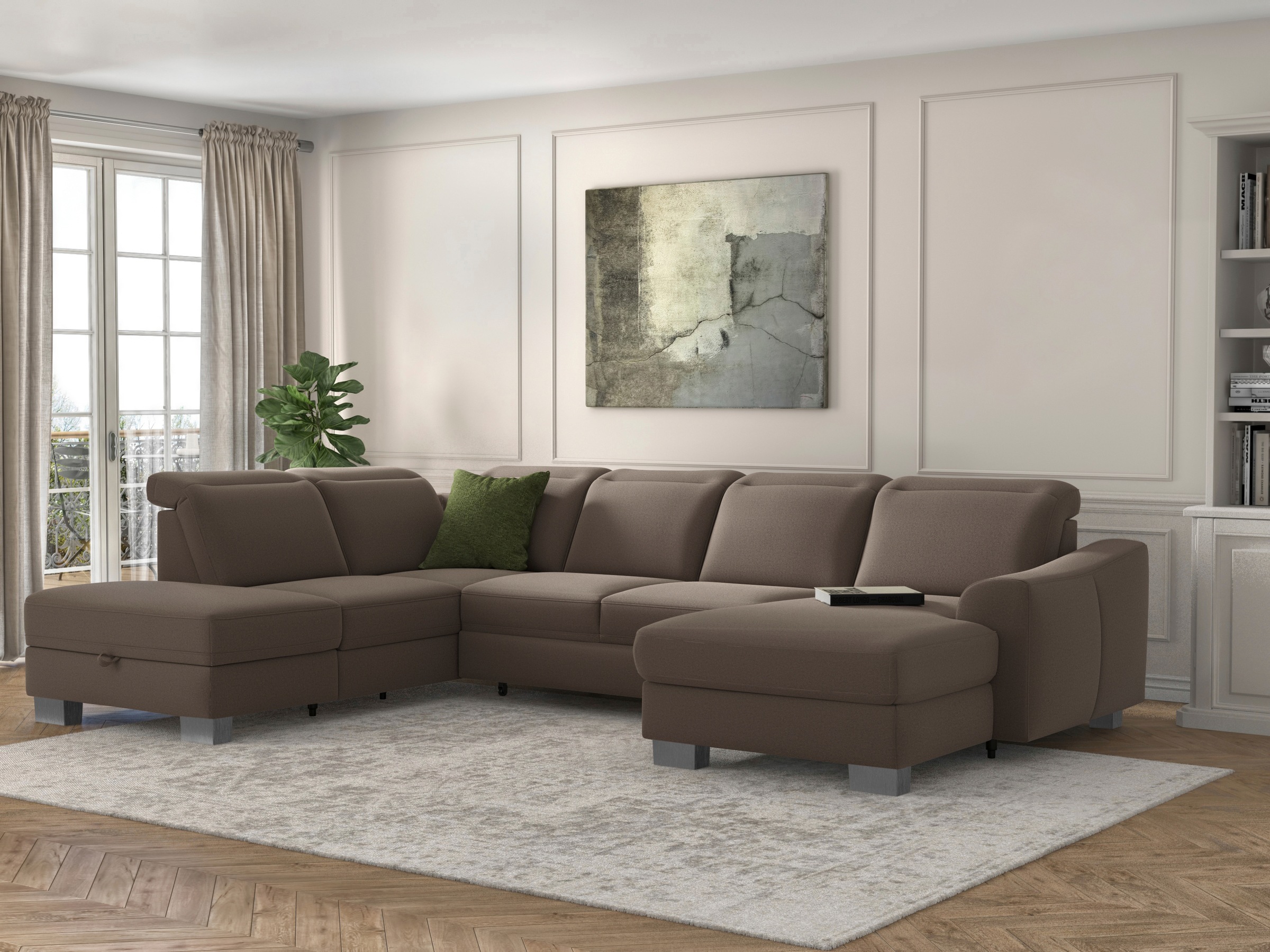 sit&more Wohnlandschaft »Dundee U-Form«, mit Federkern und Edelstahlfüßen, wahlweise mit Kopfteilverstellung