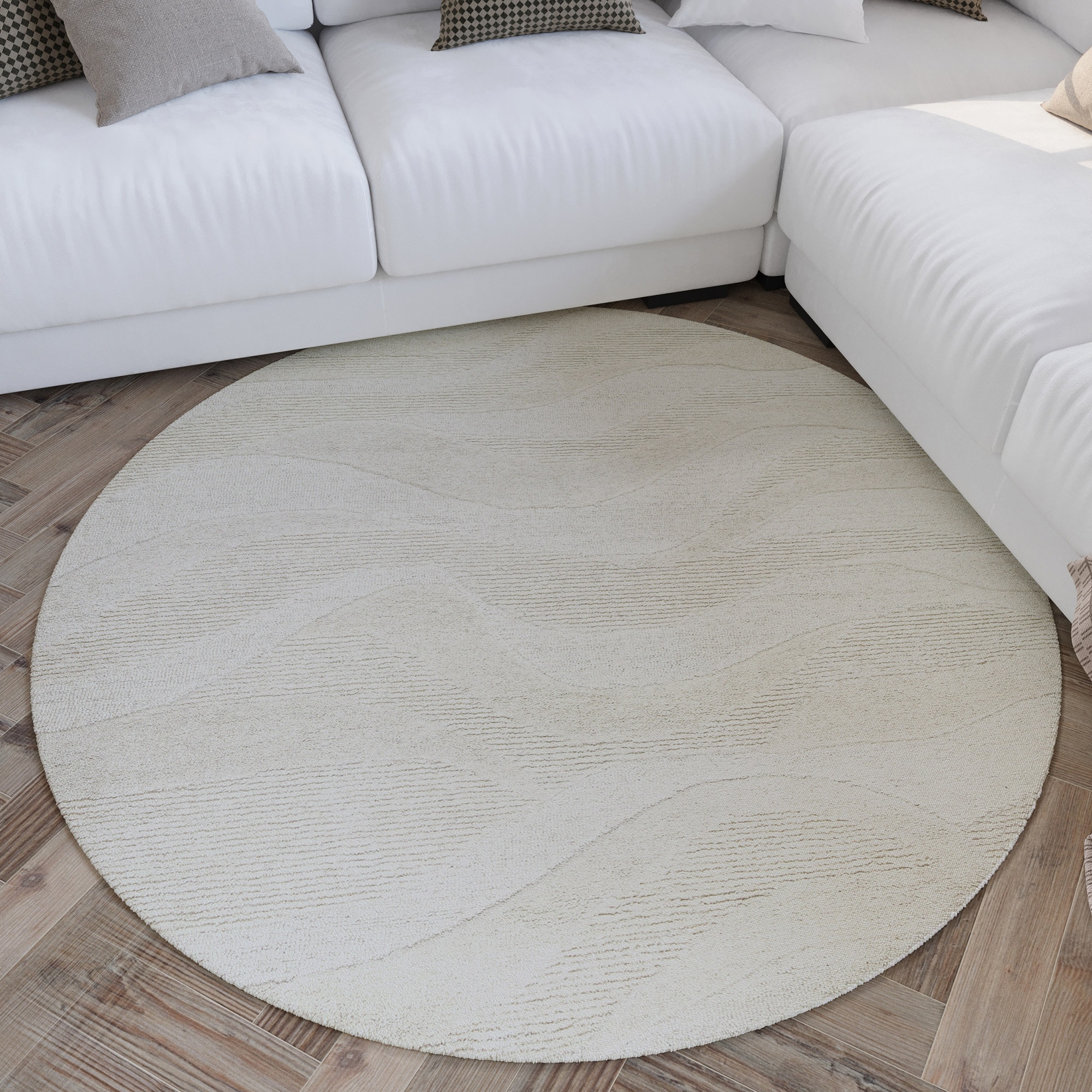 Wecon home Wollteppich "Hamptons THIRTYFOUR" rund 15 mm Höhe Schurwolle, Kurzflor, Wohnzimmer, Schlafzimmer, elegant, Wellen-Muster
