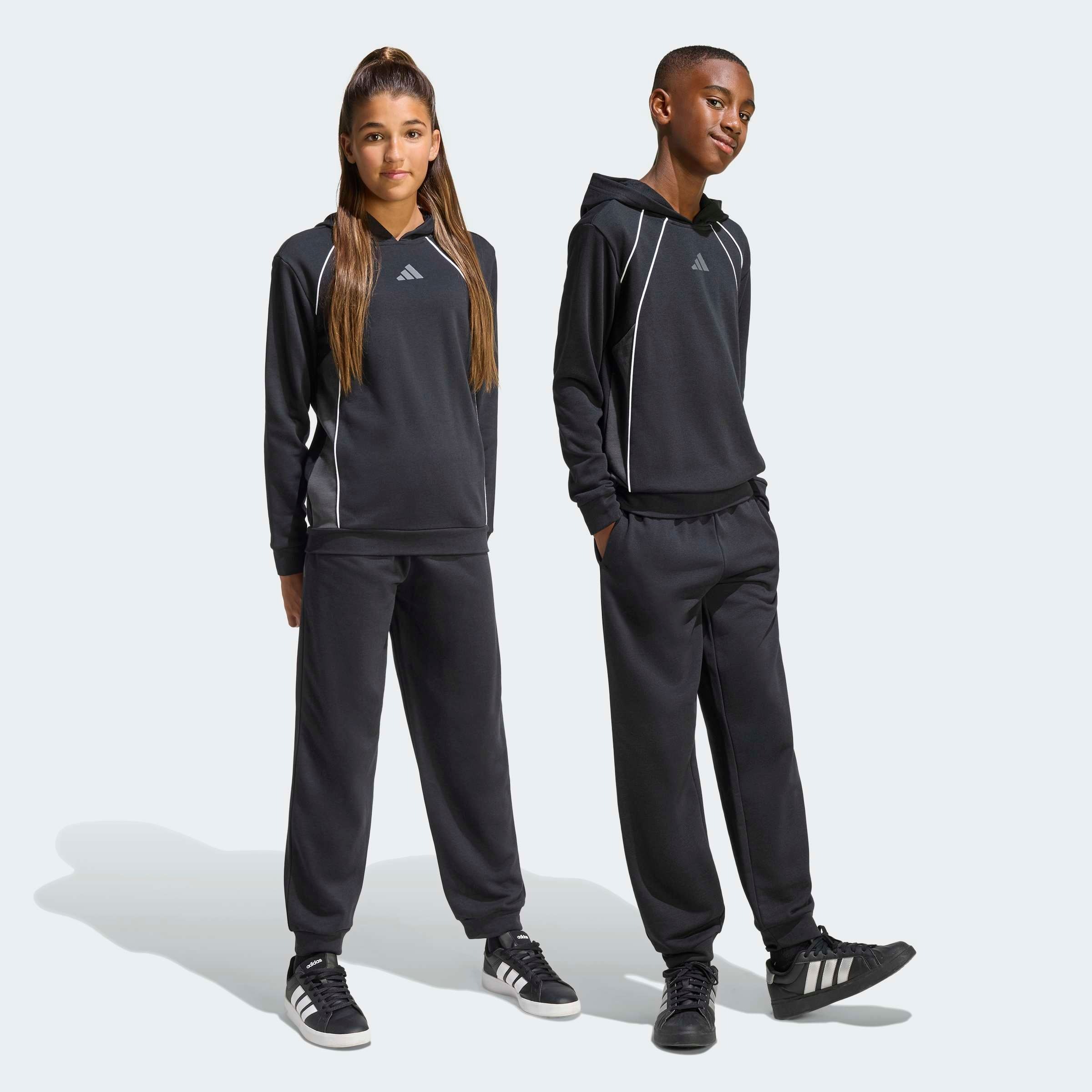 Trainingsanzug ADIDAS SPORTSWEAR "COLOR BLOCK", Jungen, Gr. 140, schwarz, grau six, weiß, Obermaterial: 55% Baumwolle, 36% Polyester, 9% Viskose, Sportanzüge Trainingsanzug