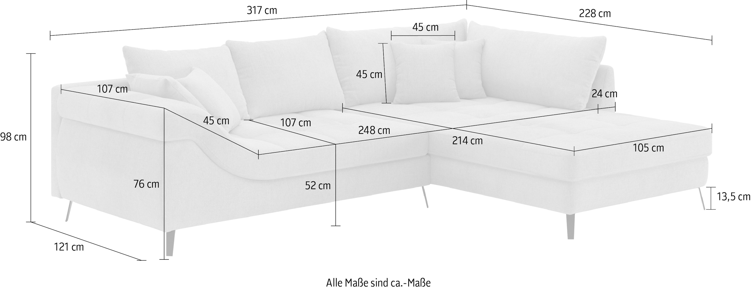 Mr. Couch Ecksofa »Portofino L-Form«, 4 Bezugsqualitäten, 13,5 cm hohe Metall-Profilfüße in matt-schwarz
