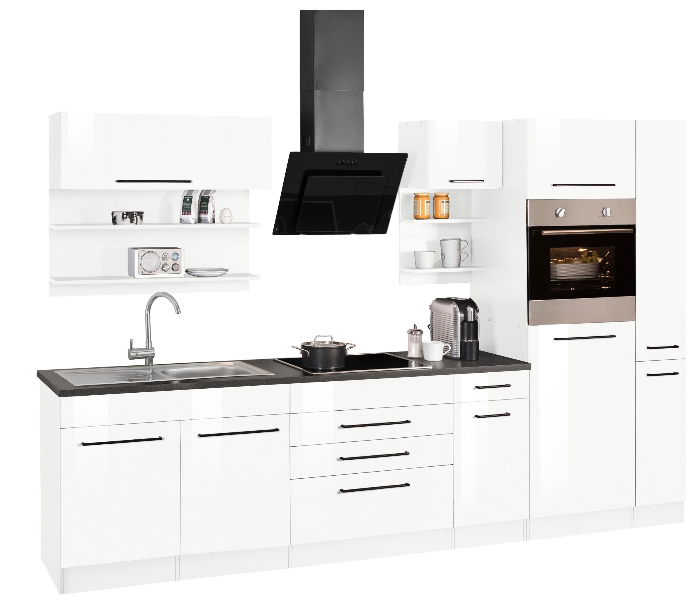 KOCHSTATION Küchenzeile »KS-Tulsa«, ohne E-Geräte, Breite 320 cm, schwarze Metallgriffe, MDF Fronten