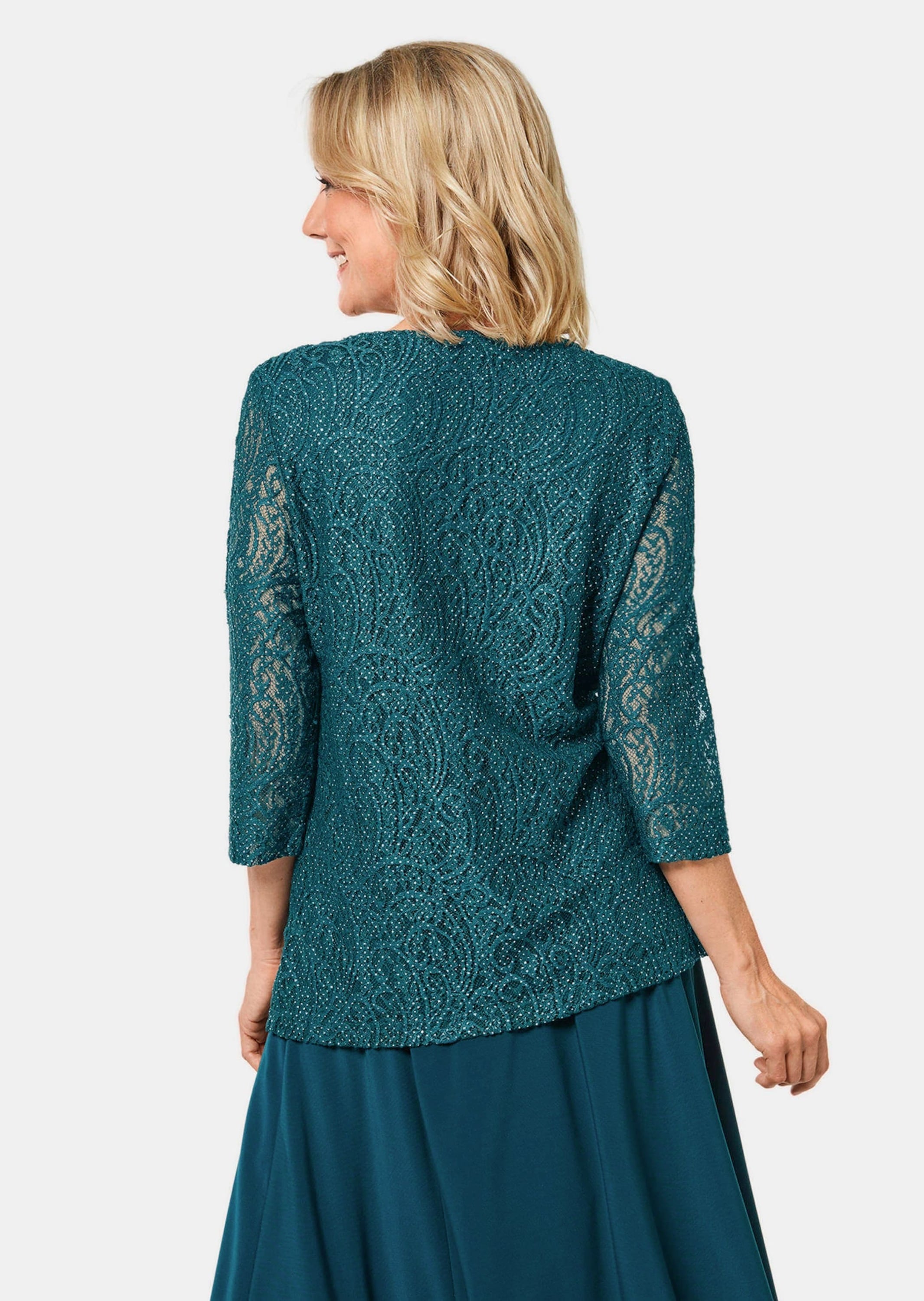GOLDNER Kurzarmbluse »Spitzenbluse Spitzenbluse mit zartem Glanz«
