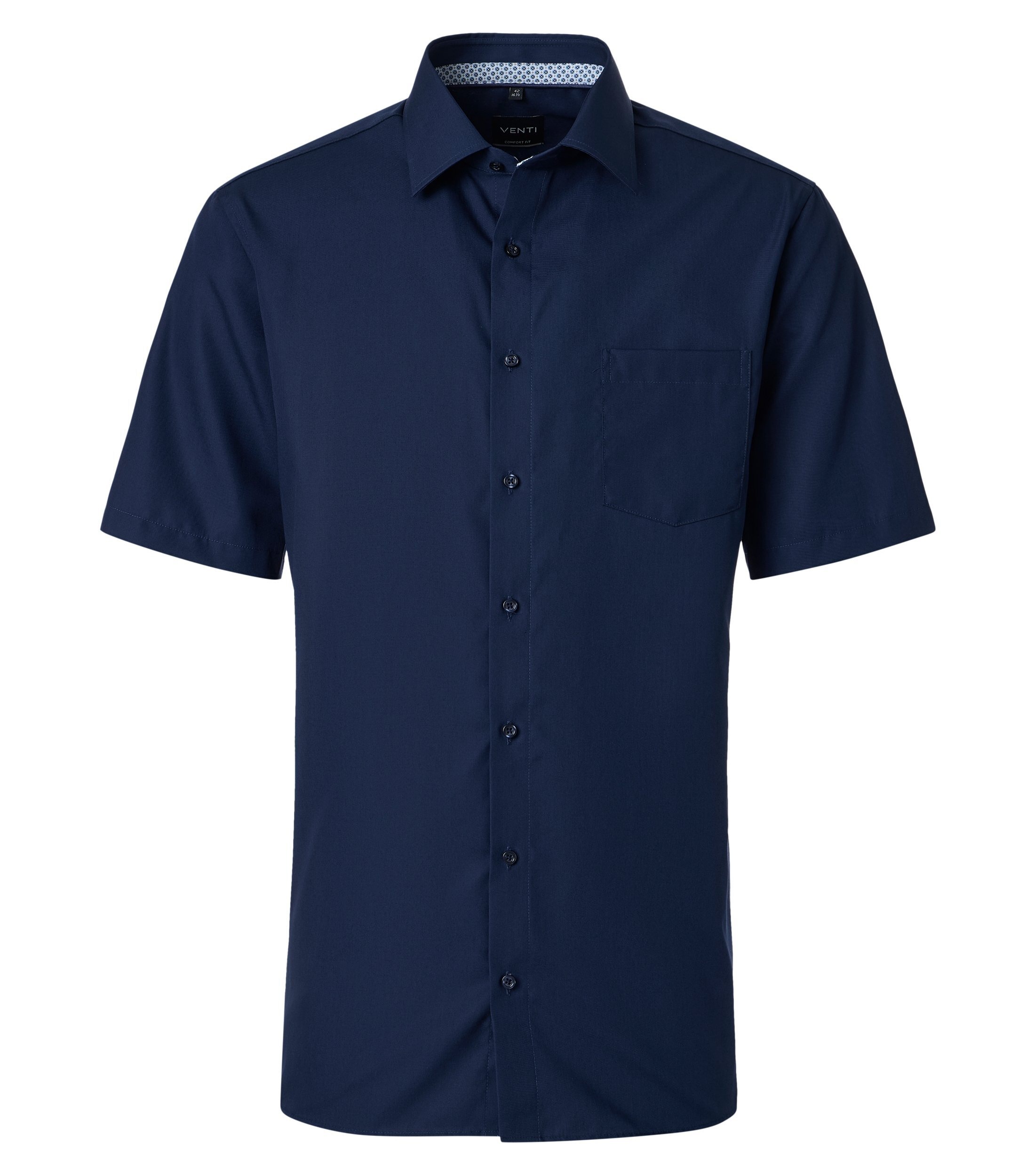Businesshemd VENTI "VENTI Businesshemd Kurzarm uni", Herren, Gr. 48, Normalgrößen, dunkelblau, 100% Baumwolle, unifarben, comfort fit, Hemden
