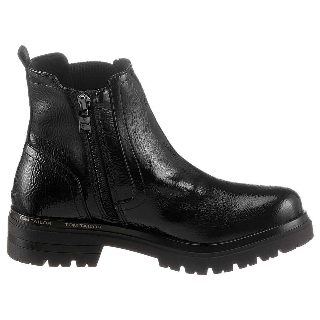Schuhe Stiefeletten TOM TAILOR Chelseaboots, mit zweckmäßiger Anziehlasche schwarz Schuhe Stiefeletten TOM TAILOR Chelseaboots, mit zweckmäßiger Anziehlasche schwarz