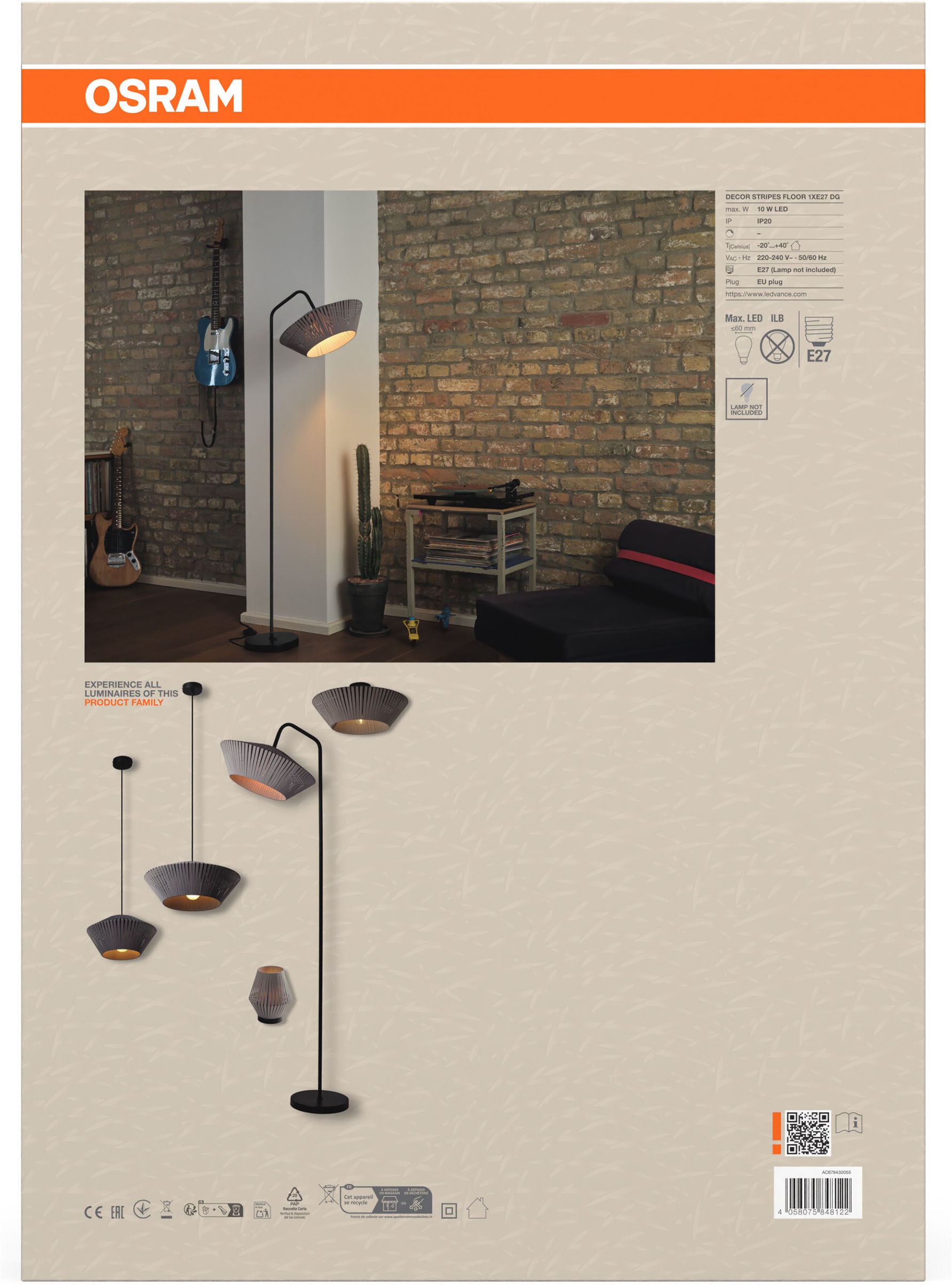 Osram Stehlampe »Decor Stripes« E27 1 Stk. Fassung E27, Stahl und Polyester