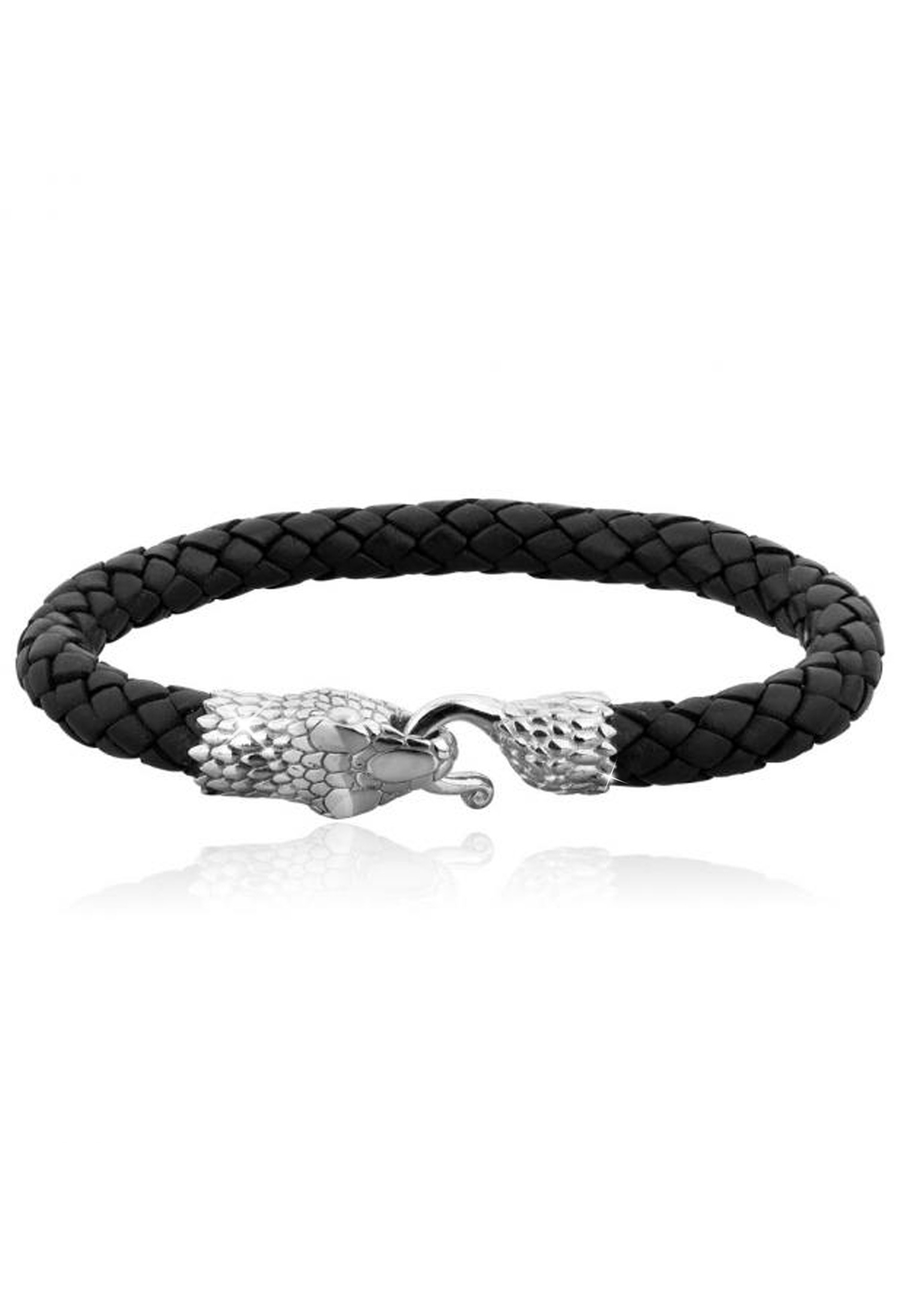 Armband KUZZOI "Herren Echtleder Schlange Geflochten 925 Silber" Gr. 21, silber, Armbänder, Herren, 21cm, ohne Stein, Silber 925 (Sterlingsilber), Armband