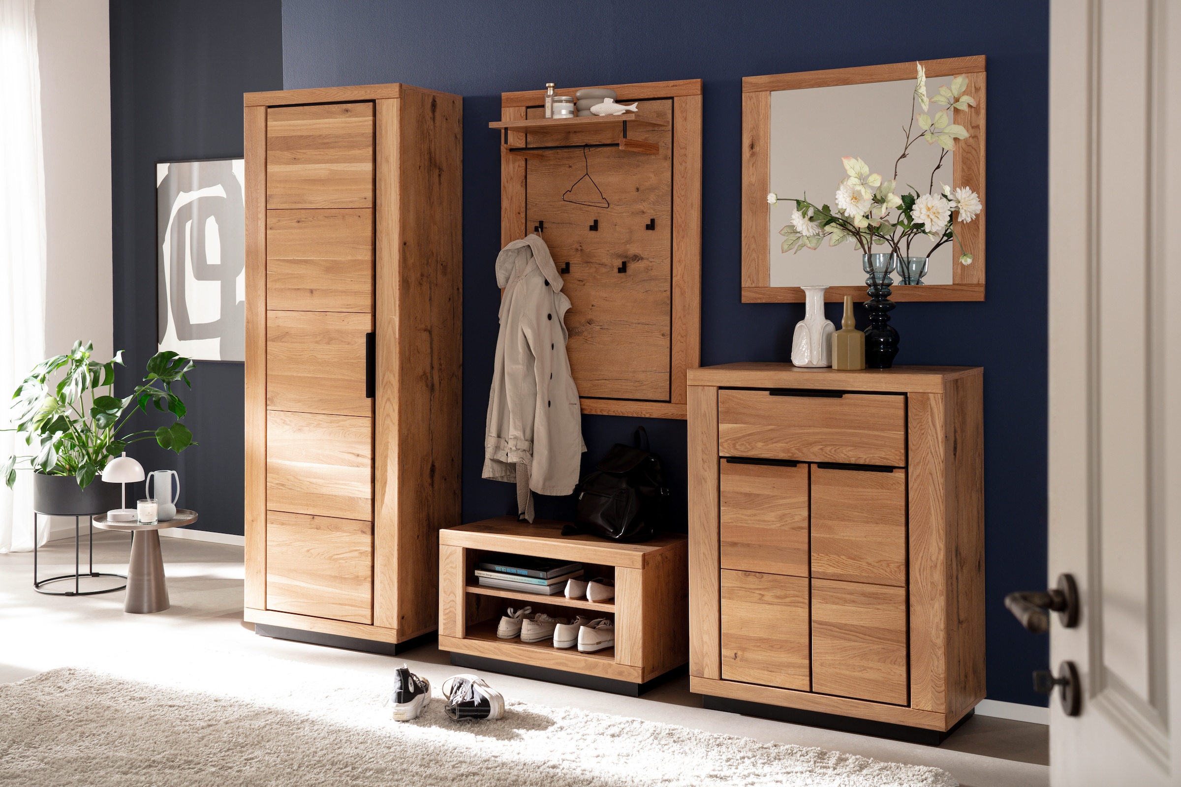 MCA living Garderobenpaneel »Greno Garderobenpaneel Wandgarderobe«, (1 St.), Ablageboden, Garderobenstange aus Metall, 5x Kleiderhaken