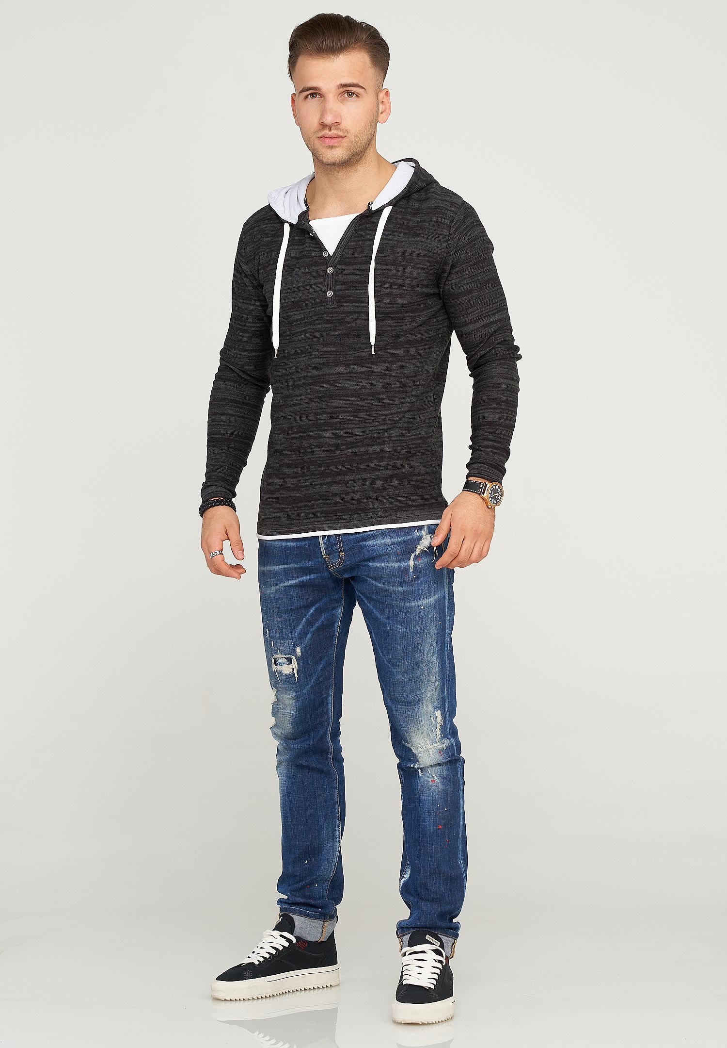 behype Kapuzensweatshirt »JOSHA«, in melierter Optik