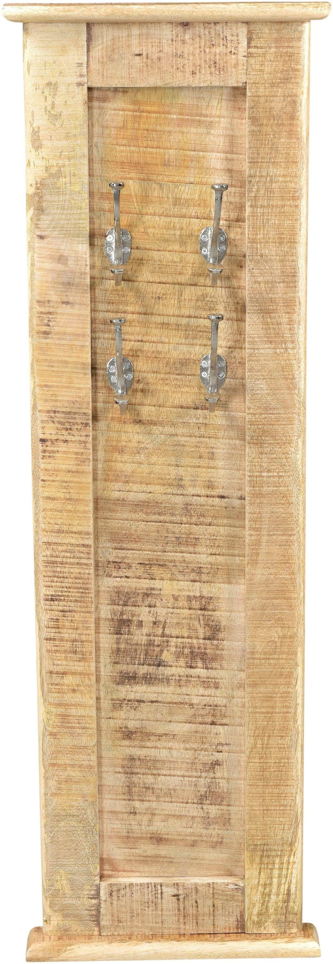 SIT Garderobenpaneel "Denver aus Mangoholz mit 4 Doppelhaken & rustikalem Look" Platzsparende Wandgarderobe mit 4 praktischen Doppelhaken