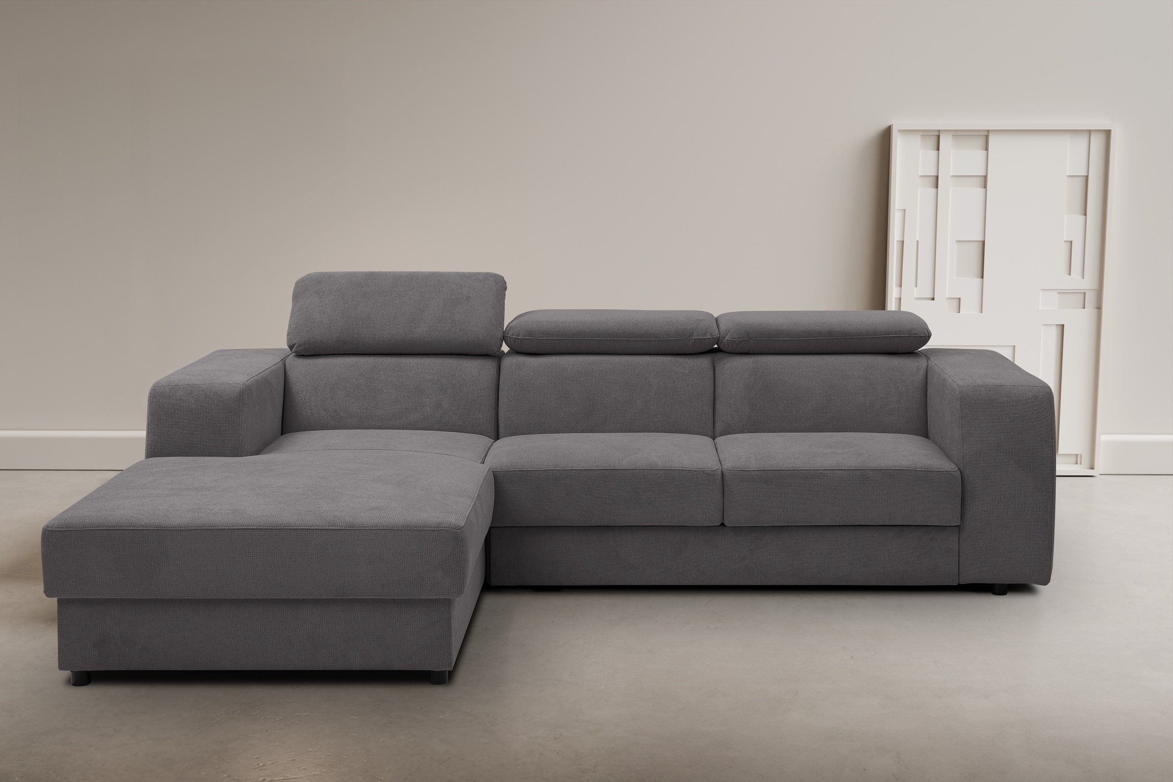 WERK2 Ecksofa "Cherry 270 x 192 cm modern und bequem" Luxus-Microfaser Chenille, L-Form, XXL, Schlaffunktion, Bettkasten