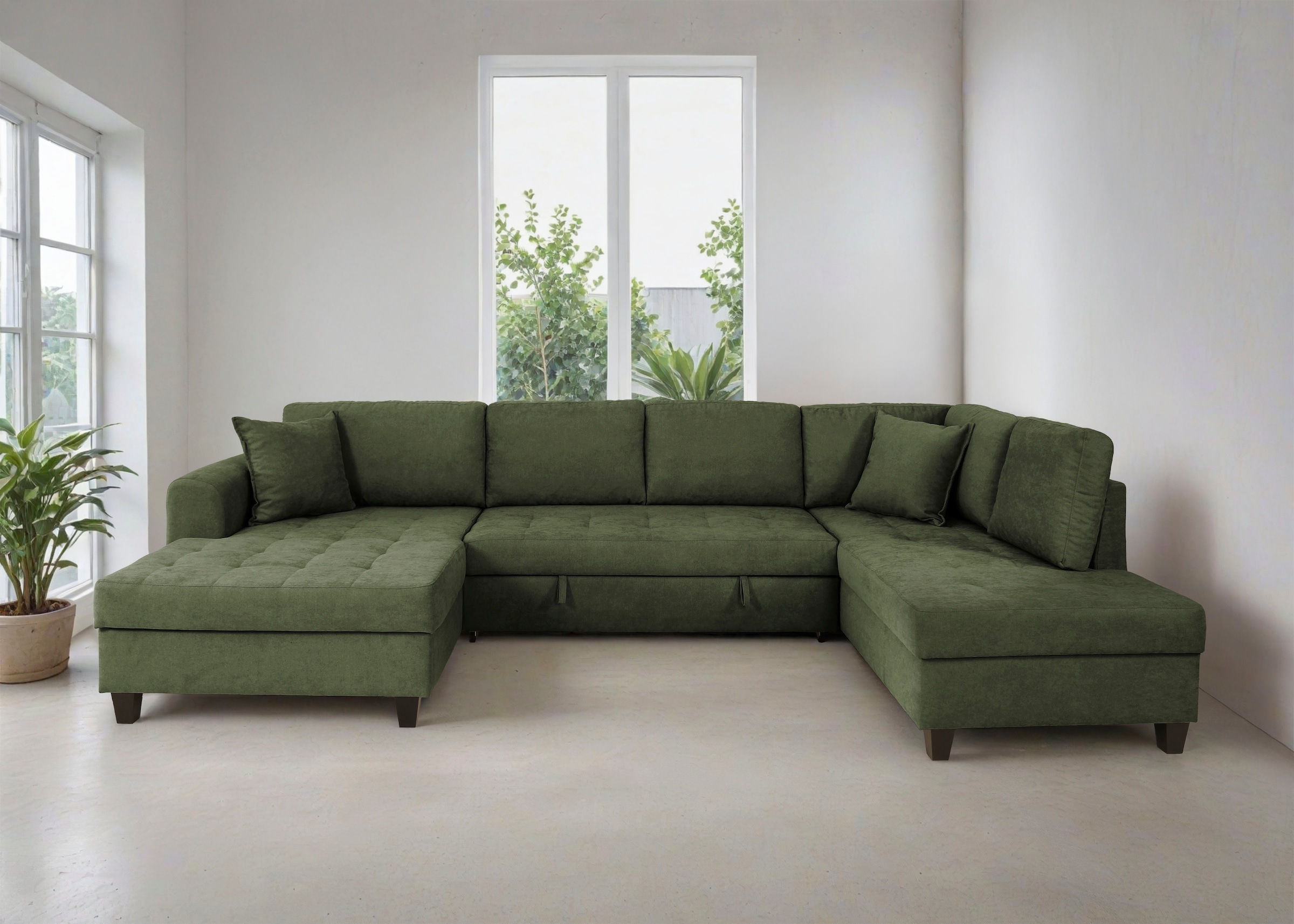 Trends by HG Wohnlandschaft "Moritz U-Form, B: 324 cm" mit Schlaffunktion, Bettkasten & Zierkissen