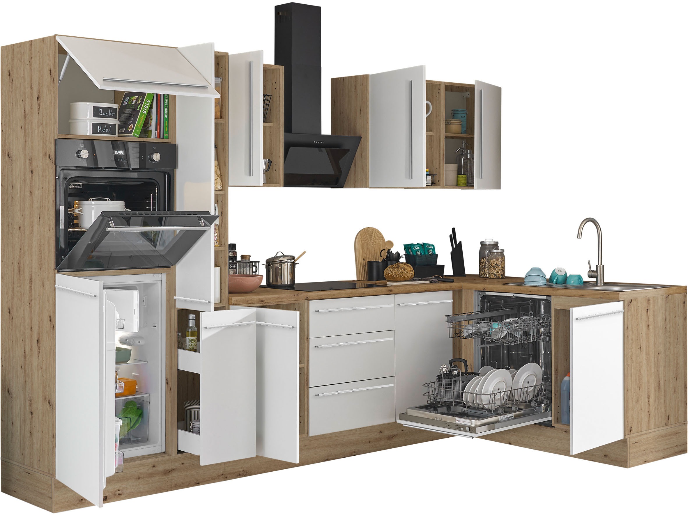 KOCHSTATION Winkelküche »Florida, Stellbreite 310x175 cm«, wahlweise mit E-Geräten, mit Softclose für Türen und Schubkästen