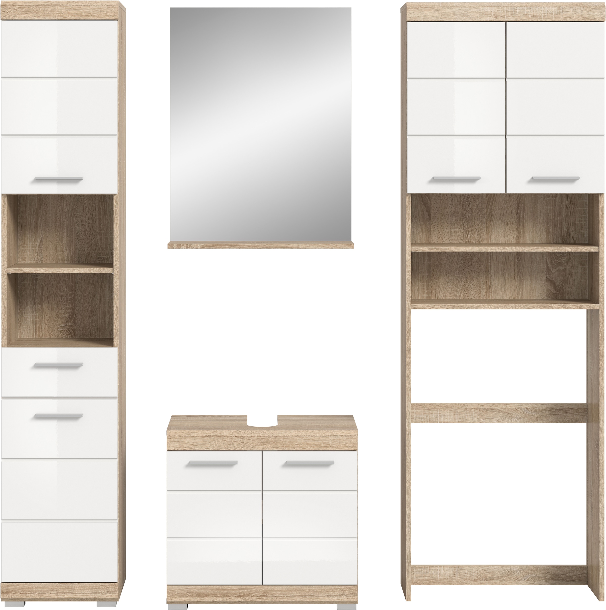 INOSIGN Badmöbel-Set »Siena, 4 teilig, bestehend aus:«, (Set), Hochschrank, WBU, Badspiegel, Waschmaschinenumbauschrank