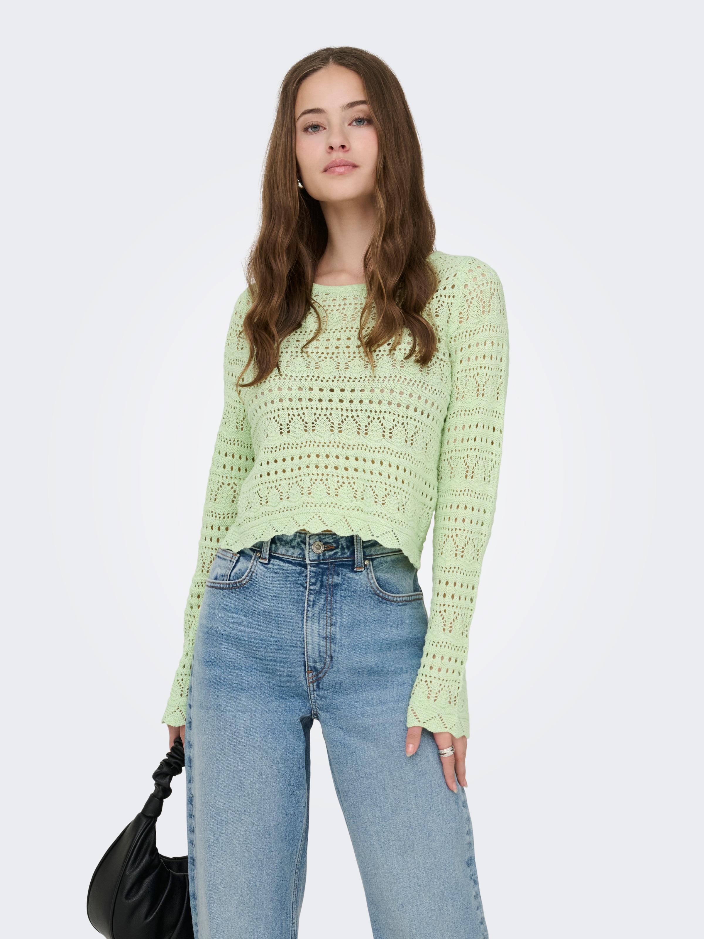 ONLY Strickpullover »ONLELKE LIFE LS PULLOVER KNT NOOS« Lochstickerei, verkürzte Form