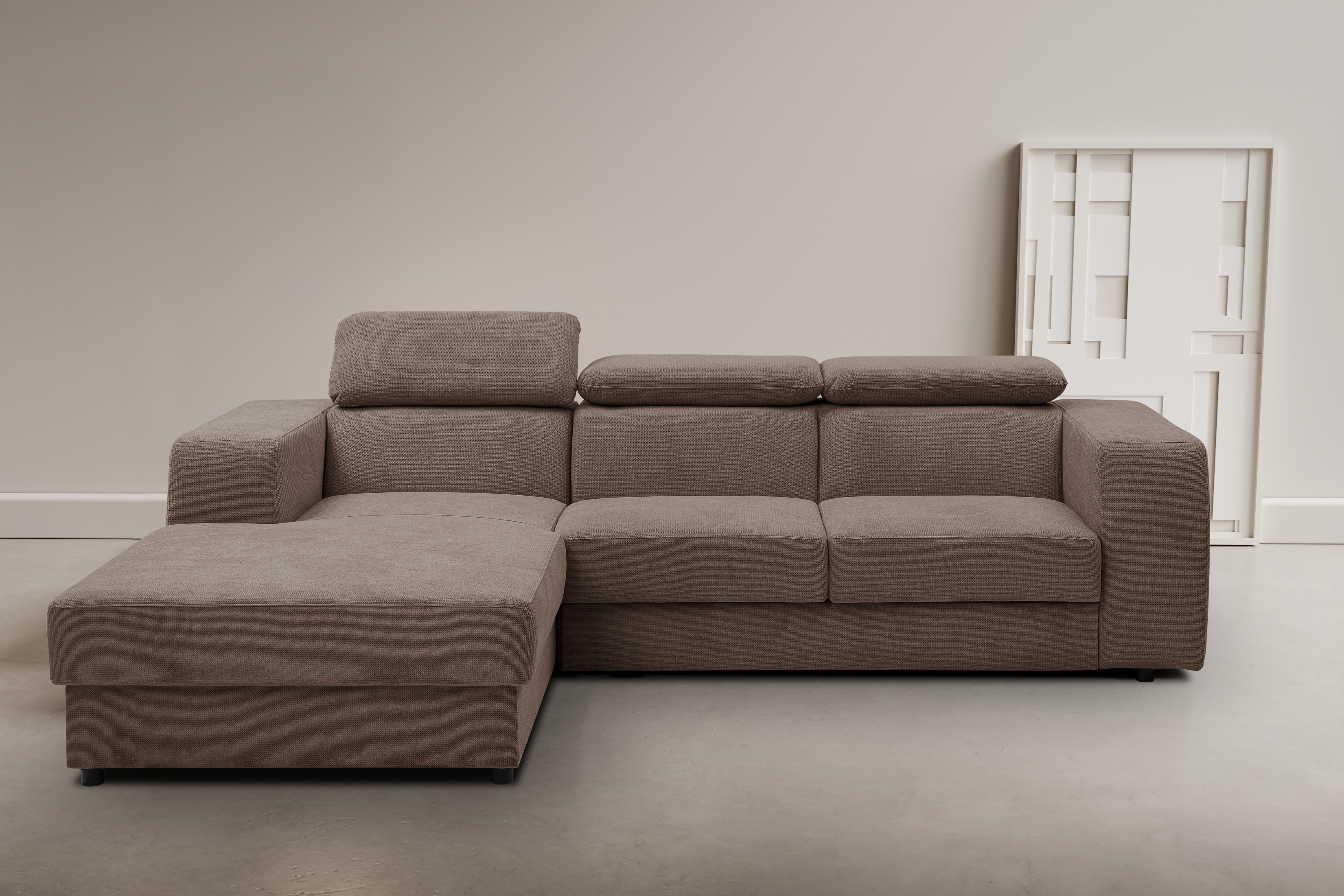 WERK2 Ecksofa "Cherry 270 x 192 cm modern und bequem" Luxus-Microfaser Chenille, L-Form, XXL, Schlaffunktion, Bettkasten