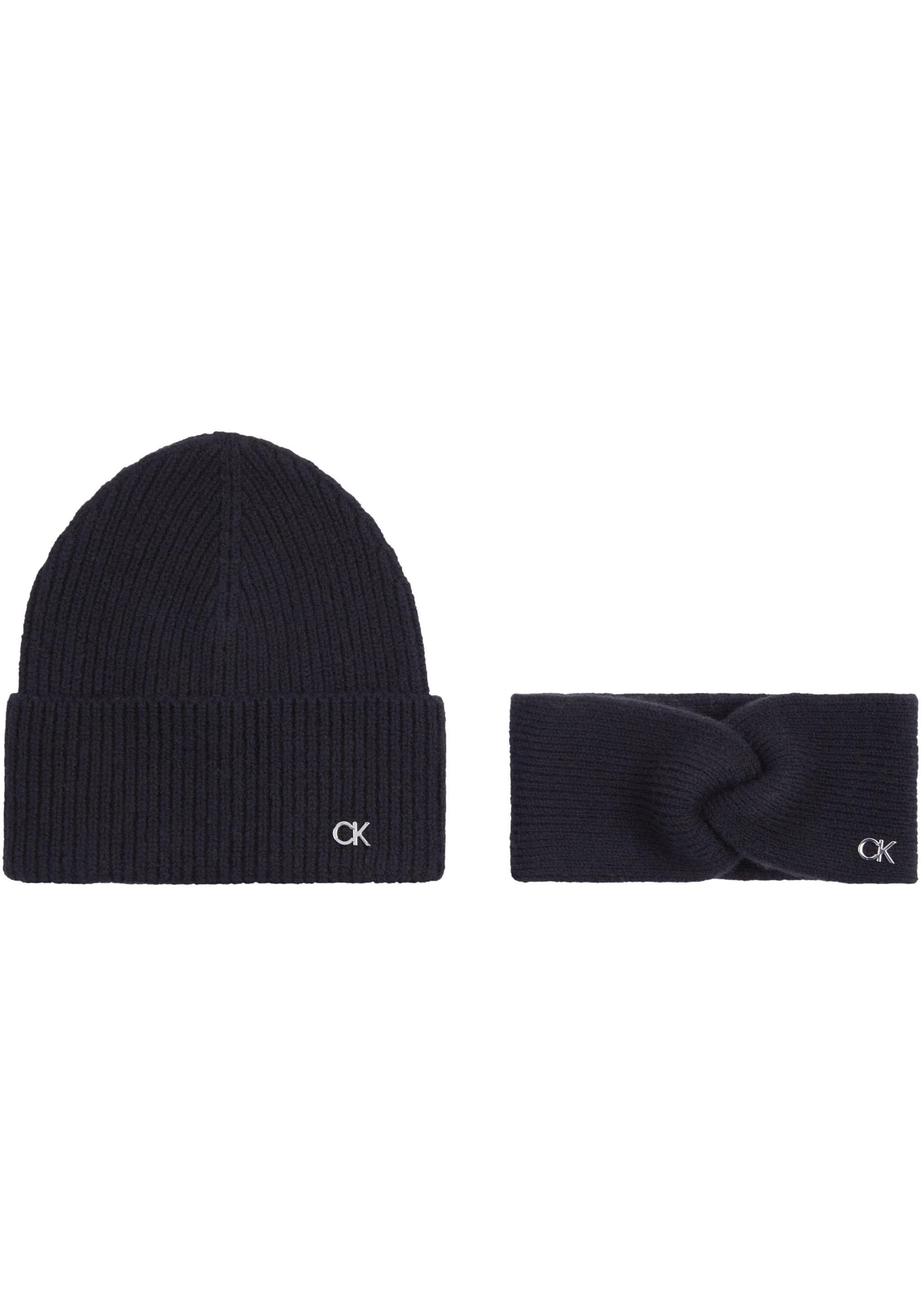 Calvin Klein Strickmütze "CK METAL BEANIE & HEADBAND", mit Logozeichen