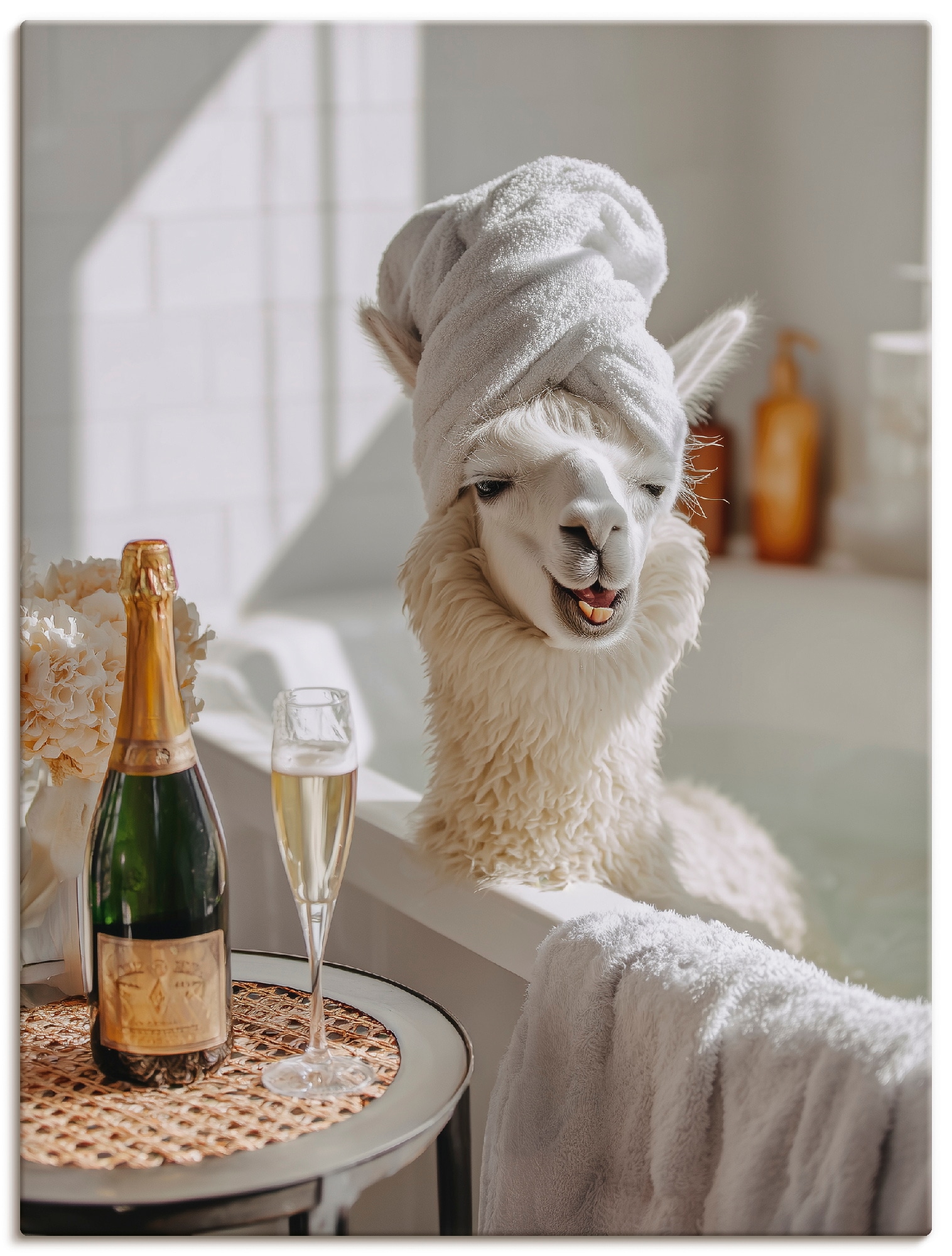 Wandbild ARTLAND "Lama in der Badewanne", farbe bild(er): weiß, B:45cm H:60cm, Bilder, als Alubild, Leinwandbild, Poster, Wandaufkleber in verschied. Größen