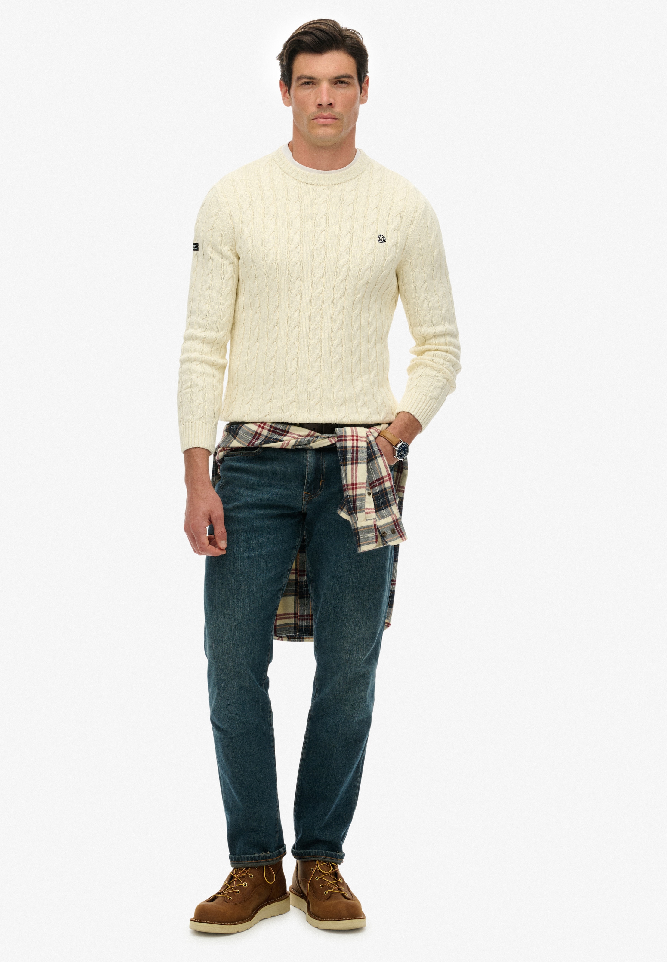 Superdry Rundhalspullover »COTTON CABLE KNIT CREW« Baumwolle, slim fit