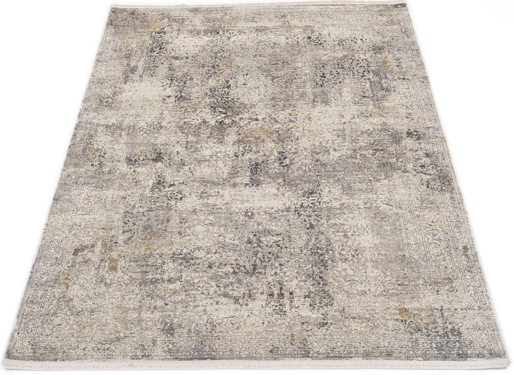 OCI DIE TEPPICHMARKE Teppich »BESTSELLER CAVA«, rechteckig, 8 mm Höhe, Glanz Viskose, mit Fransen, Hoch Tief Struktur, Vintage, Wohnzimmer