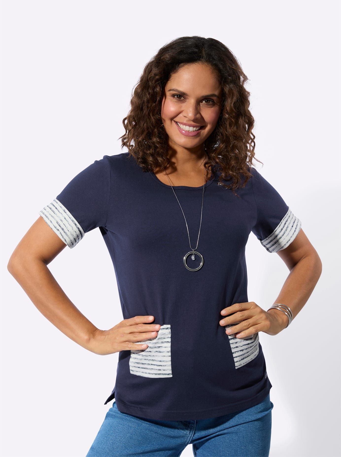 CASUAL LOOKS Women's Short Sleeve Shirt Navy 38 4