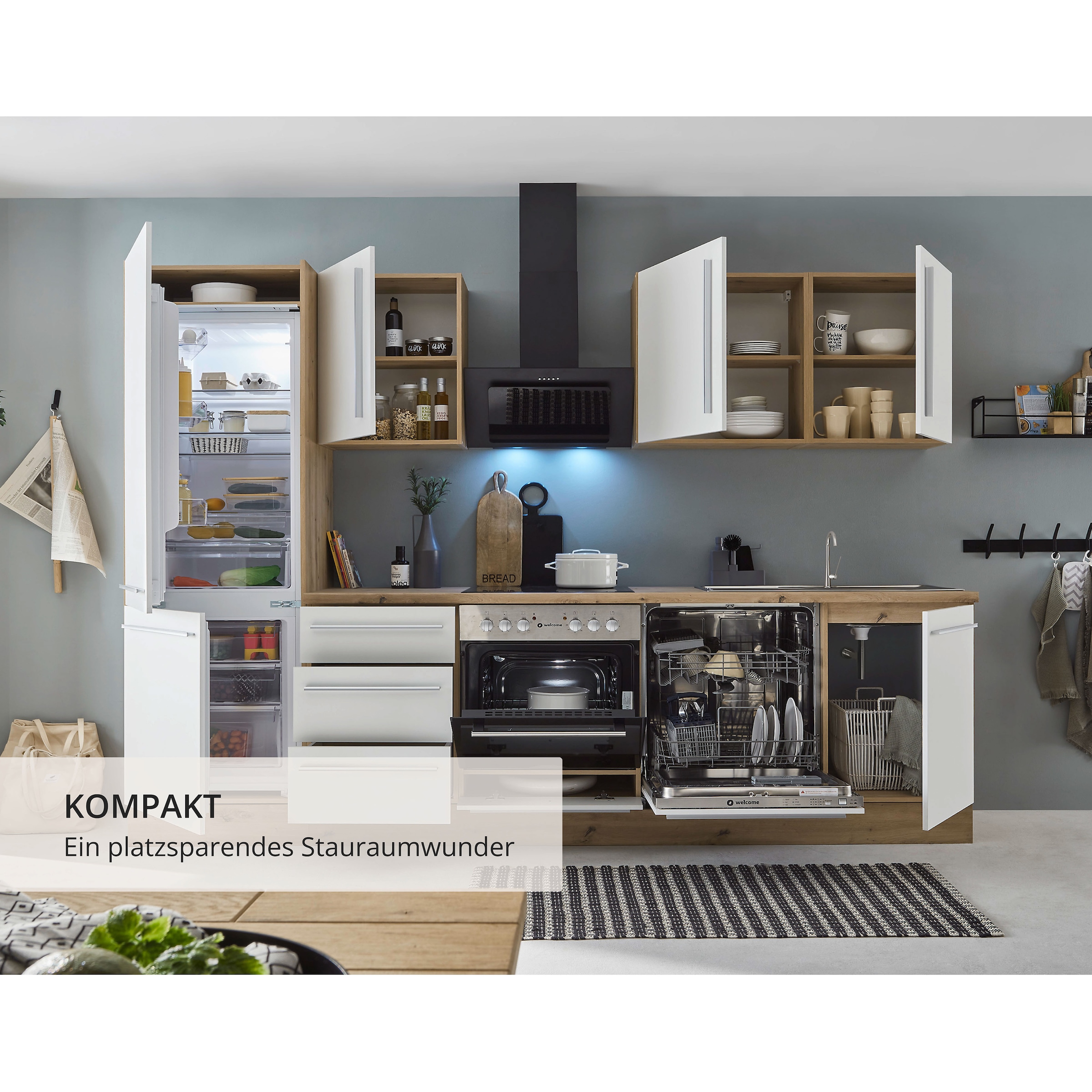 KOCHSTATION Küchenzeile »KS-Florida mit 38mm starker Arbeitsplatte«, Breite 280 cm, wahlweise mit E-Geräten, Soft-Close-Funktion