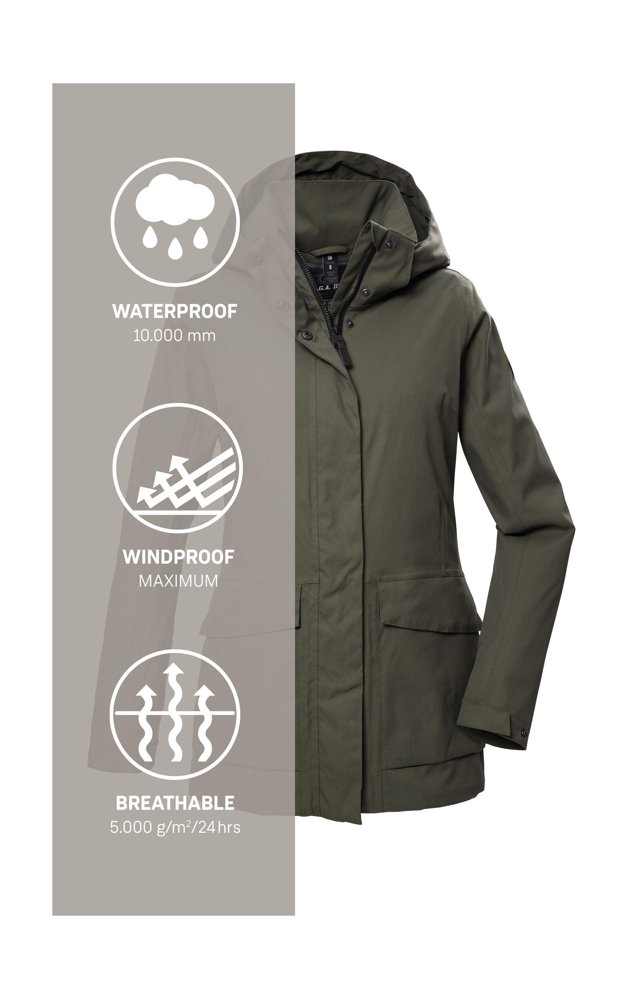 G.I.G.A. DX by killtec Funktionsjacke »GS 54 WMN JCKT«, Wasserdicht, atmungsaktiv, recycelte Materialien, abnehmbare Kapuze