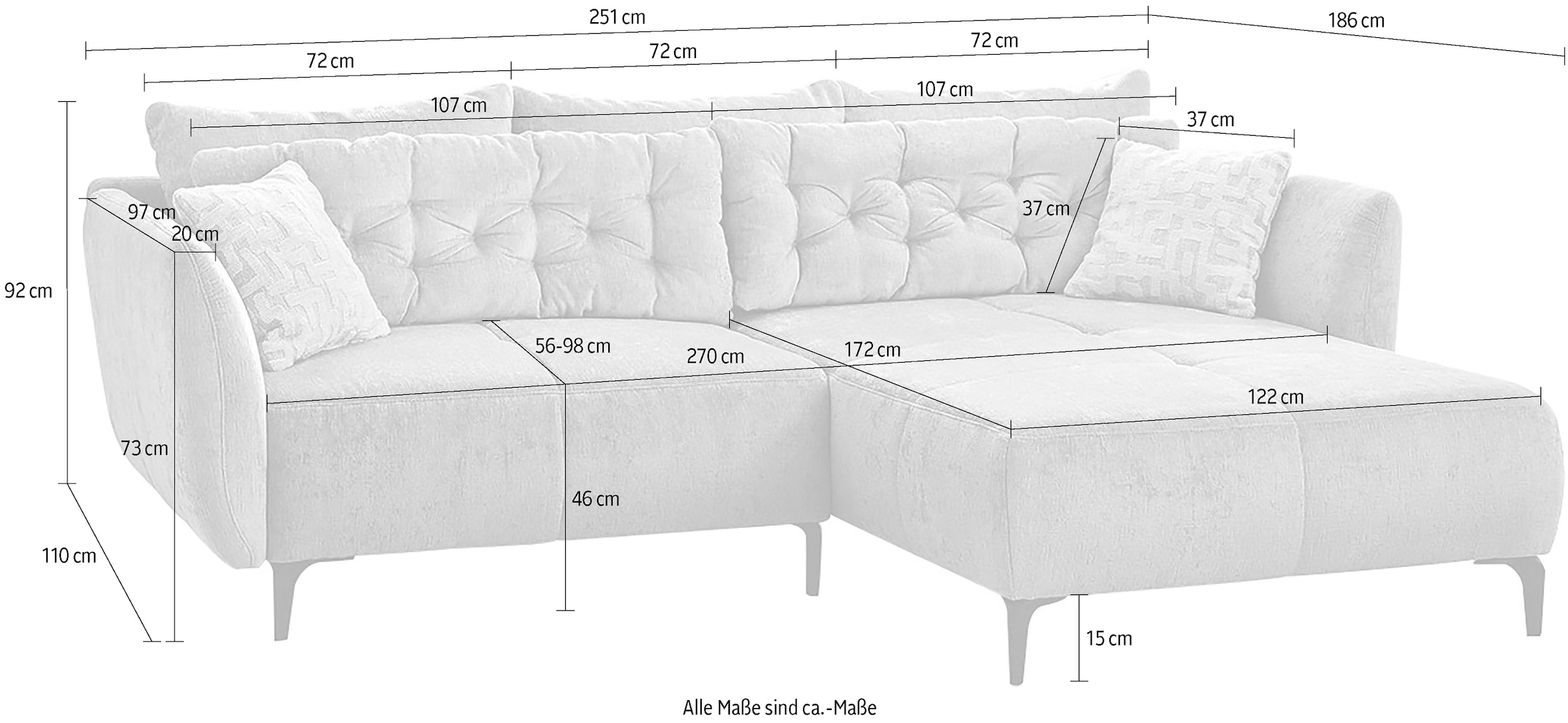 Jockenhöfer Gruppe Ecksofa Salo, im Retrolook, mit 5 Rücken-/Zierkissen