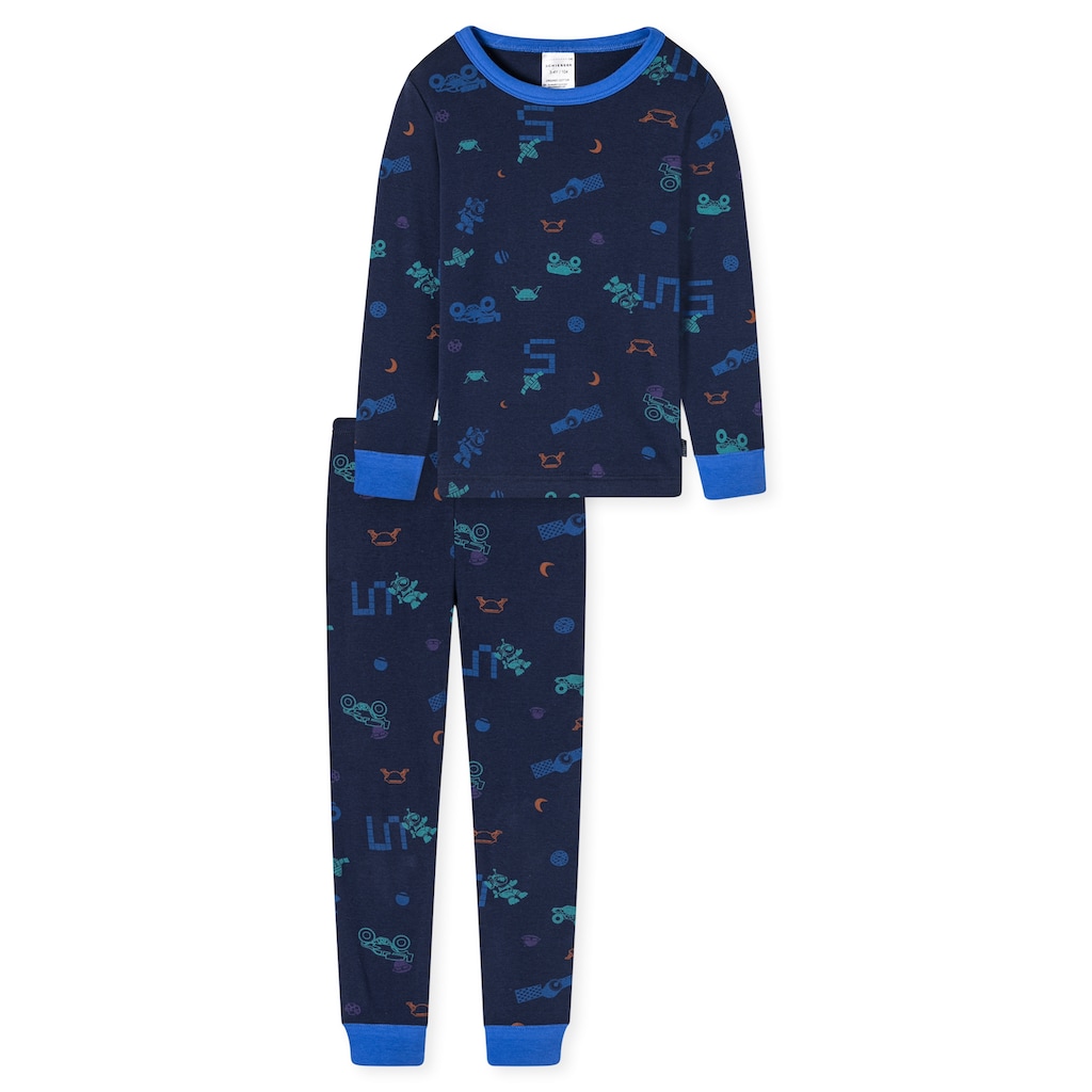 Schiesser Pyjama »"Boys World"«, (2 tlg.), cooles Allover-Muster aus Weltraum-Fahrzeugen und Pixeln
