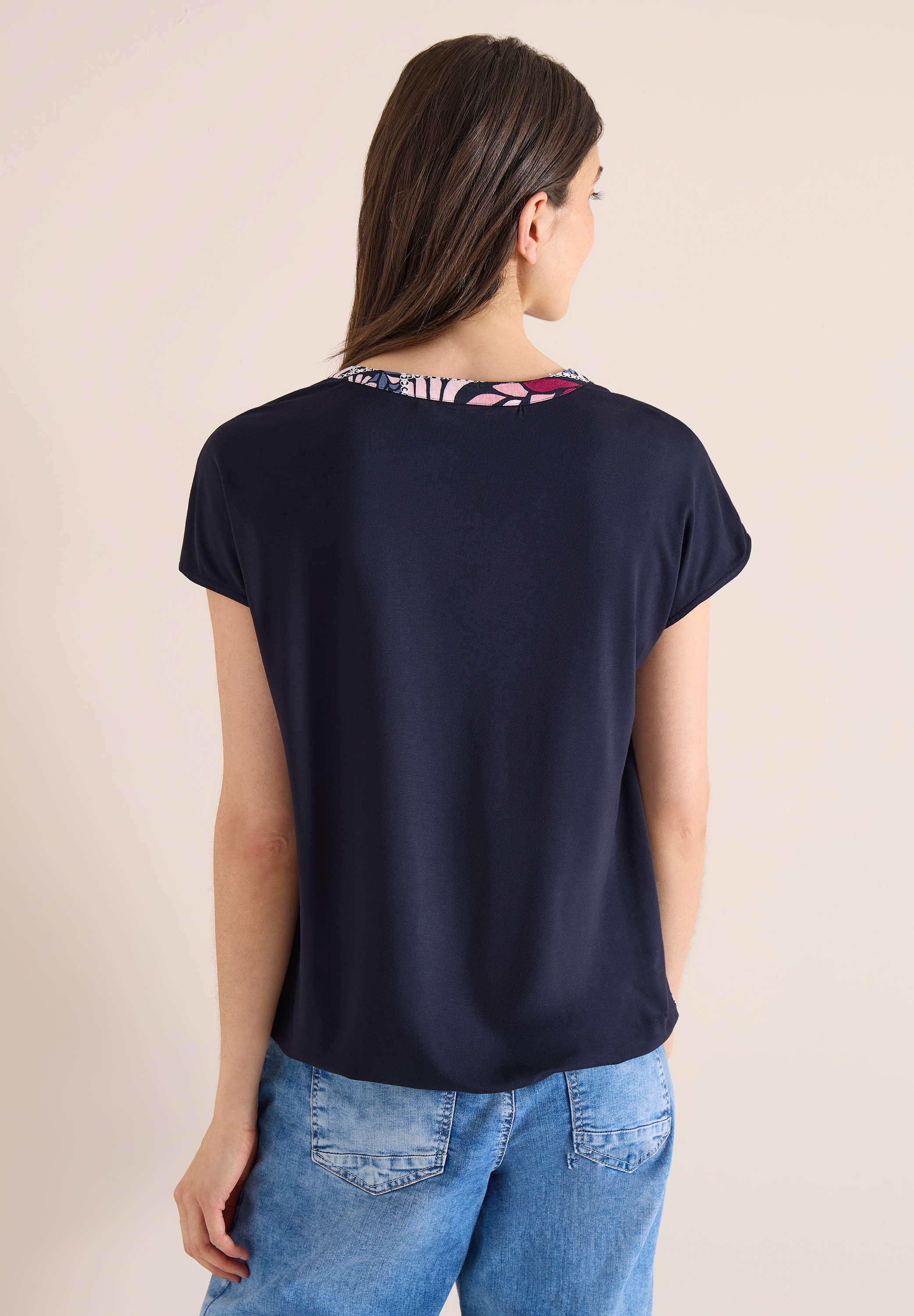 Cecil Kurzarmbluse mit geschlitztem Rundhalsausschnitt