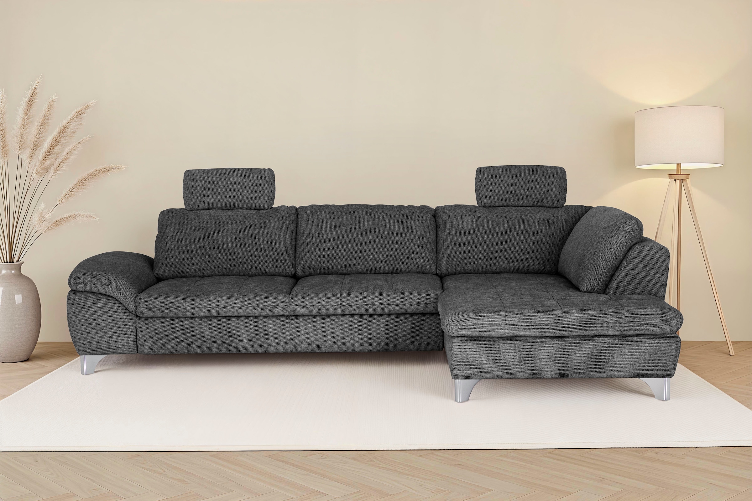 Die PlanBar Ecksofa "Ottomane MP-IN14007 L-Form, Breite 306 cm" wahlweise mit Schlaffunktion und verstellbaren Kopfstützen