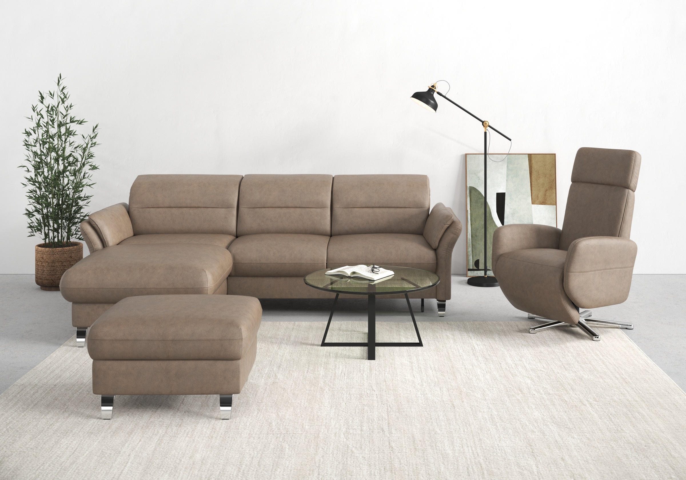 Ecksofa SIT & MORE "Grenoble L-Form mit Federkern", grau (taupe), B:251cm H:85cm T:161cm, Sofas, Ecksofa, wahlweise mit Bettfunktion, Bettkasten, Arm- und Kopfteilverstellung 10