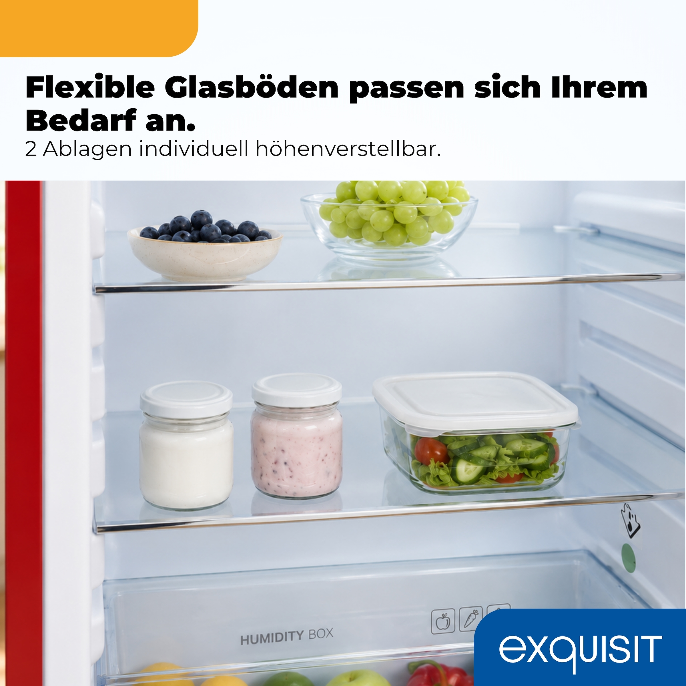 exquisit Kühlschrank »RKS120-V-H-160C rot« 89,5 cm hoch 54,5 cm breit LED-Beleuchtung, verstellbare Glasböden, Retro-Design