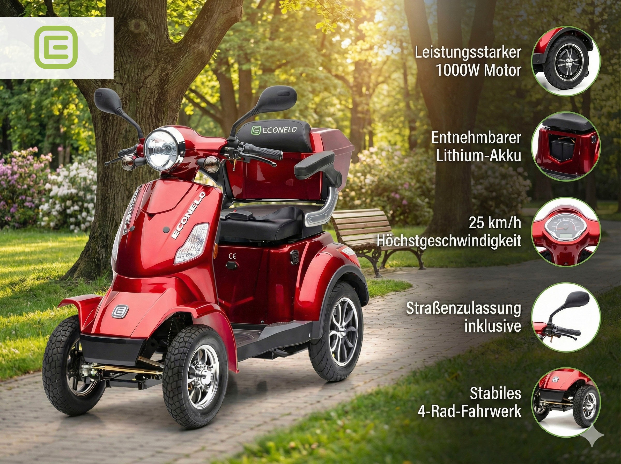 ECONELO Elektromobil »Seniorenmobil P4000, Blei-Akku, 25 km/h, 1000 Watt« 1.000 W 25 km/h