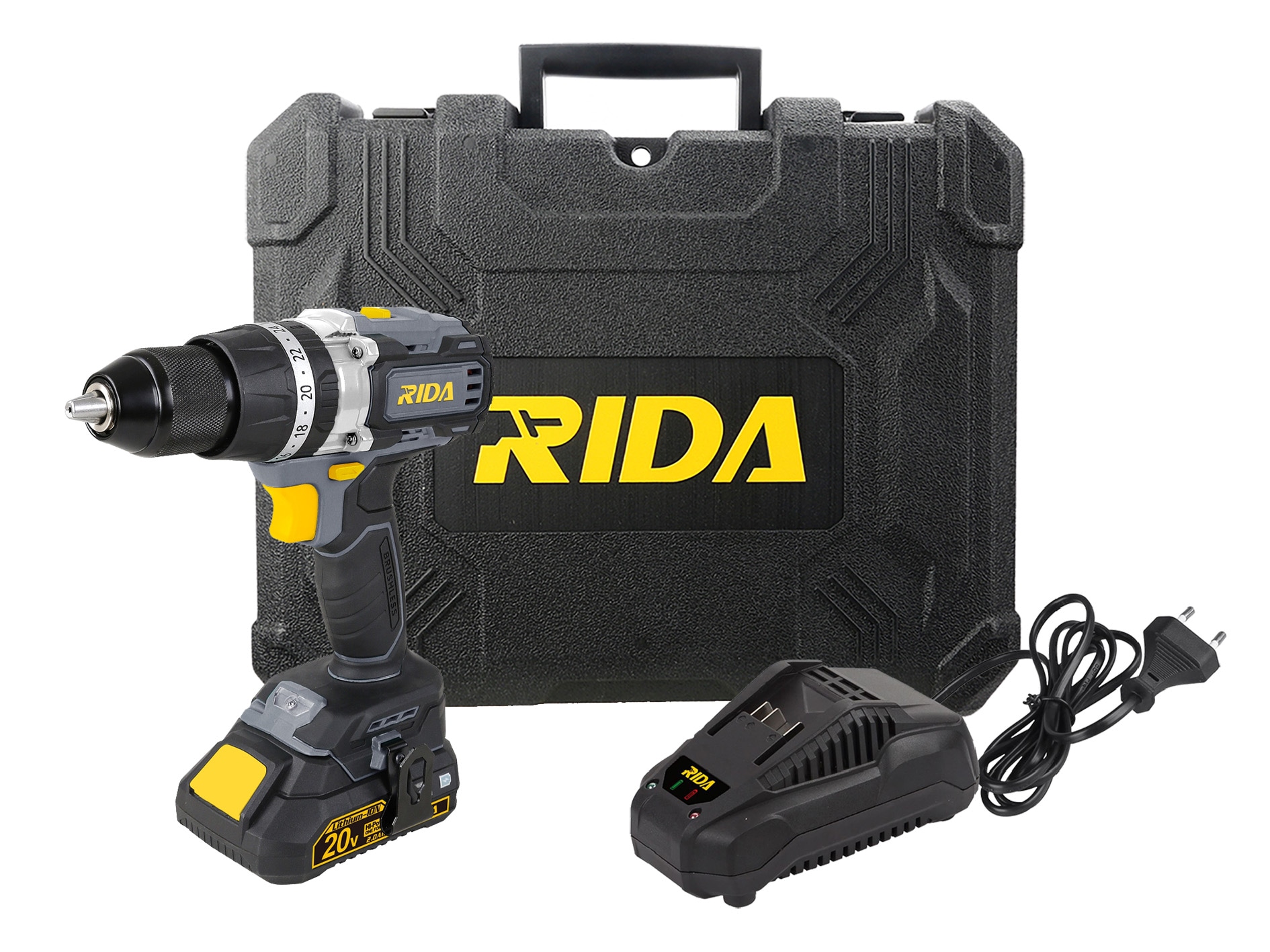RIDA Akku-Schlagbohrschrauber »LCD787-9sc (bürstenlos) 20V«, (2,0Ah Akku, Netzteil,... kaufen