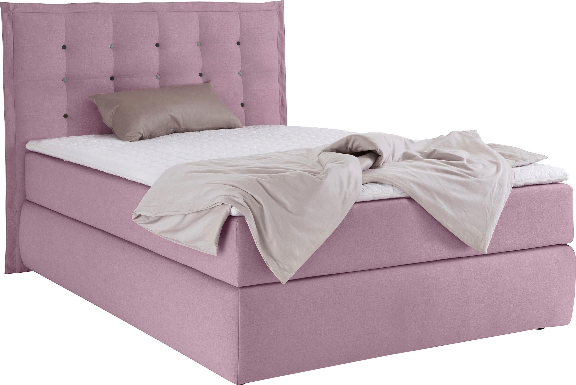 Home affaire Boxspringbett "Sagres" Kopfteil mit 2farbiger Flatterbiese und günstig online kaufen