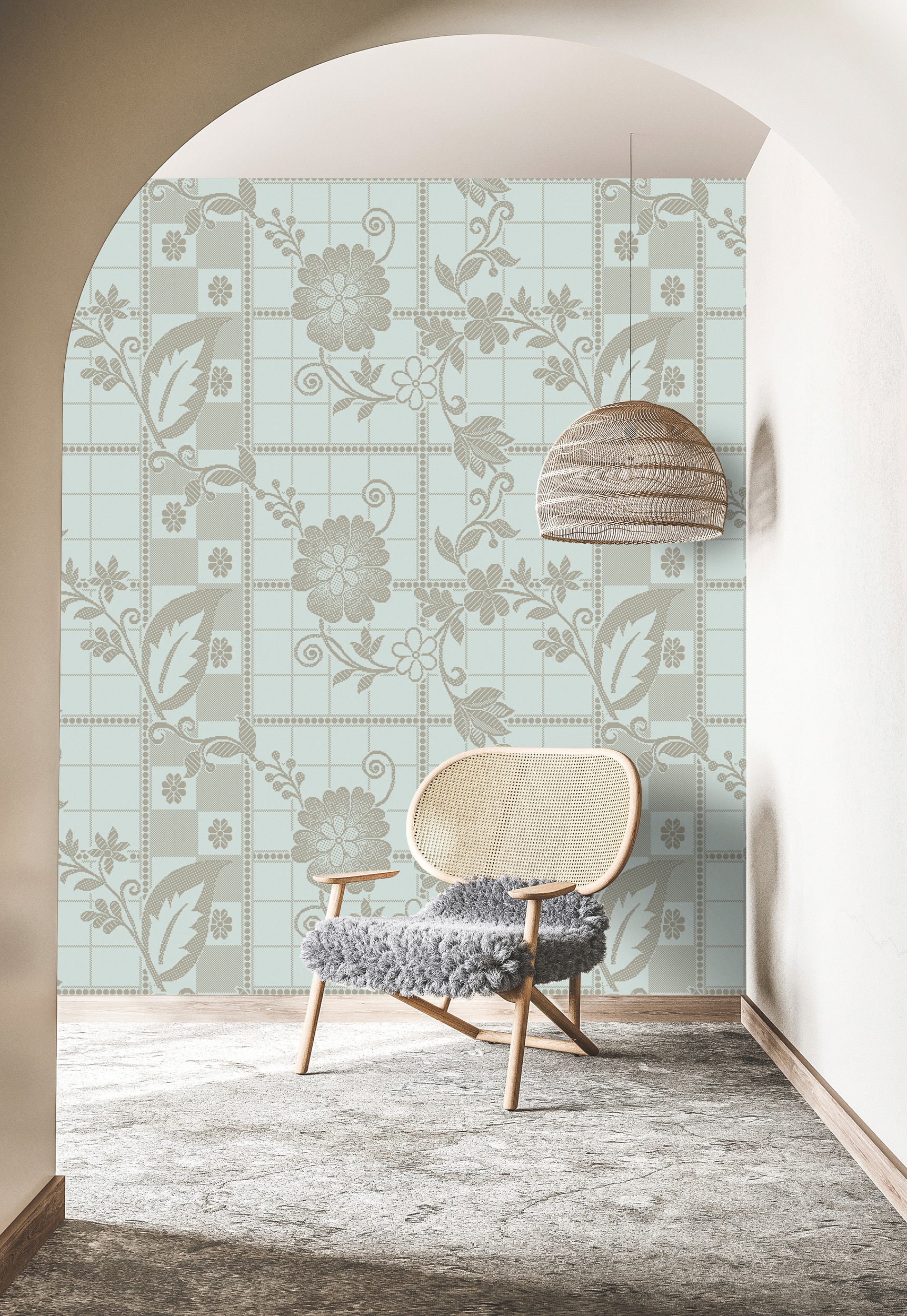 living walls Vliestapete "Vintage-Tapete Blumenmuster Hellblau Beige Floral" matt glatt