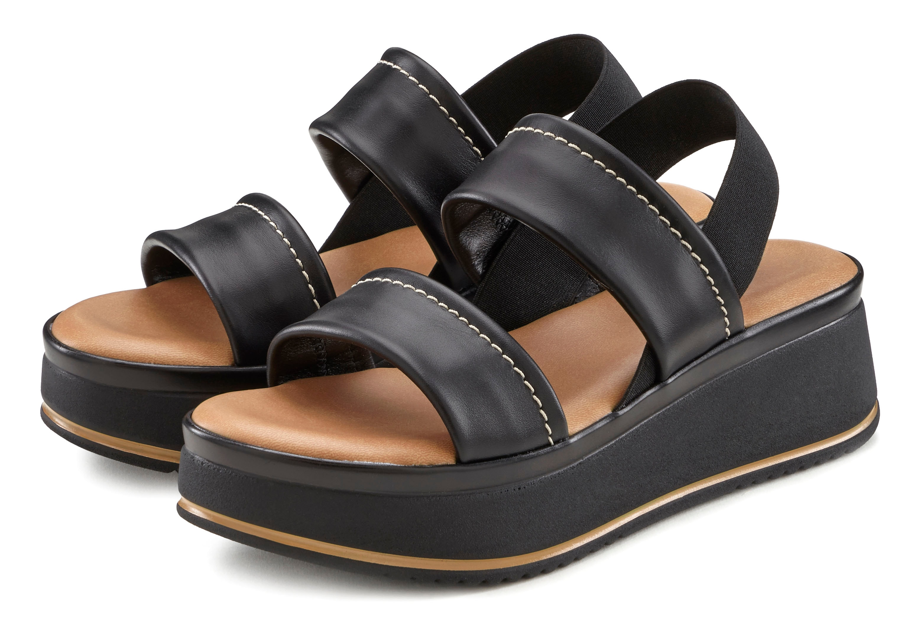 LASCANA Plateausandaletten "Sommerschuh, Sandale, Sandalette, offener Schuh, Plateausandale," Sandalette aus Leder mit modisch bequemer Plateausohle