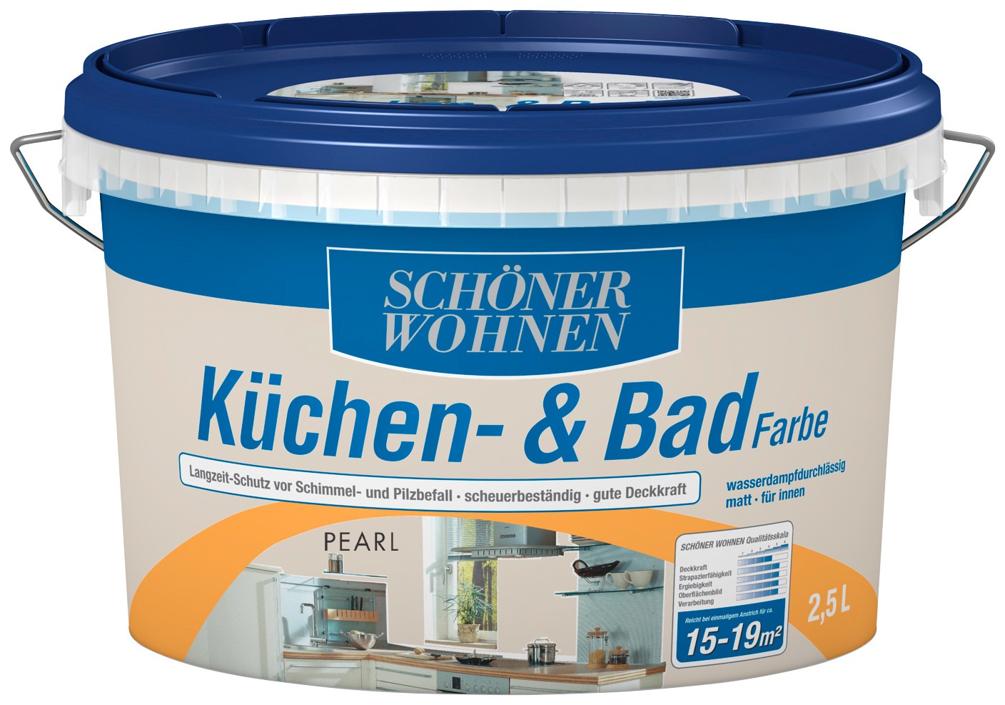 SCHÖNER WOHNEN FARBE Wandfarbe »Küchen- & Badfarbe«, 2,5 Liter, pearl, Langzeitschutz vor Schimmel- und Pilzbefall