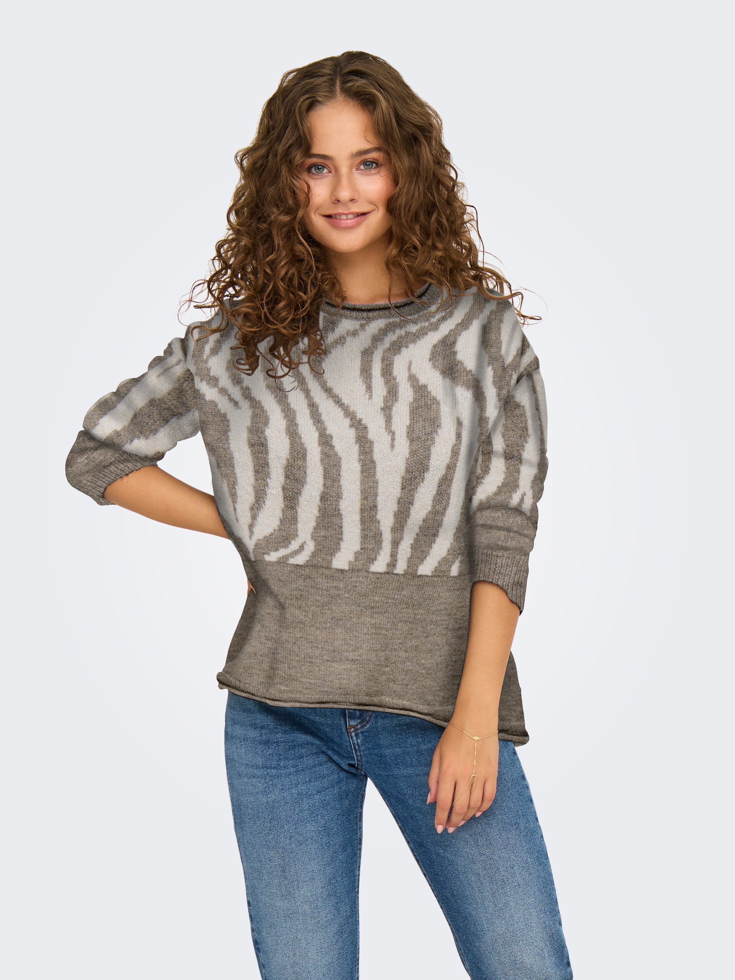 ONLY 1100000002199 "ONLJADE ANIMAL LS O-NECK NOOS KNT" Kunstfaser, regular fit