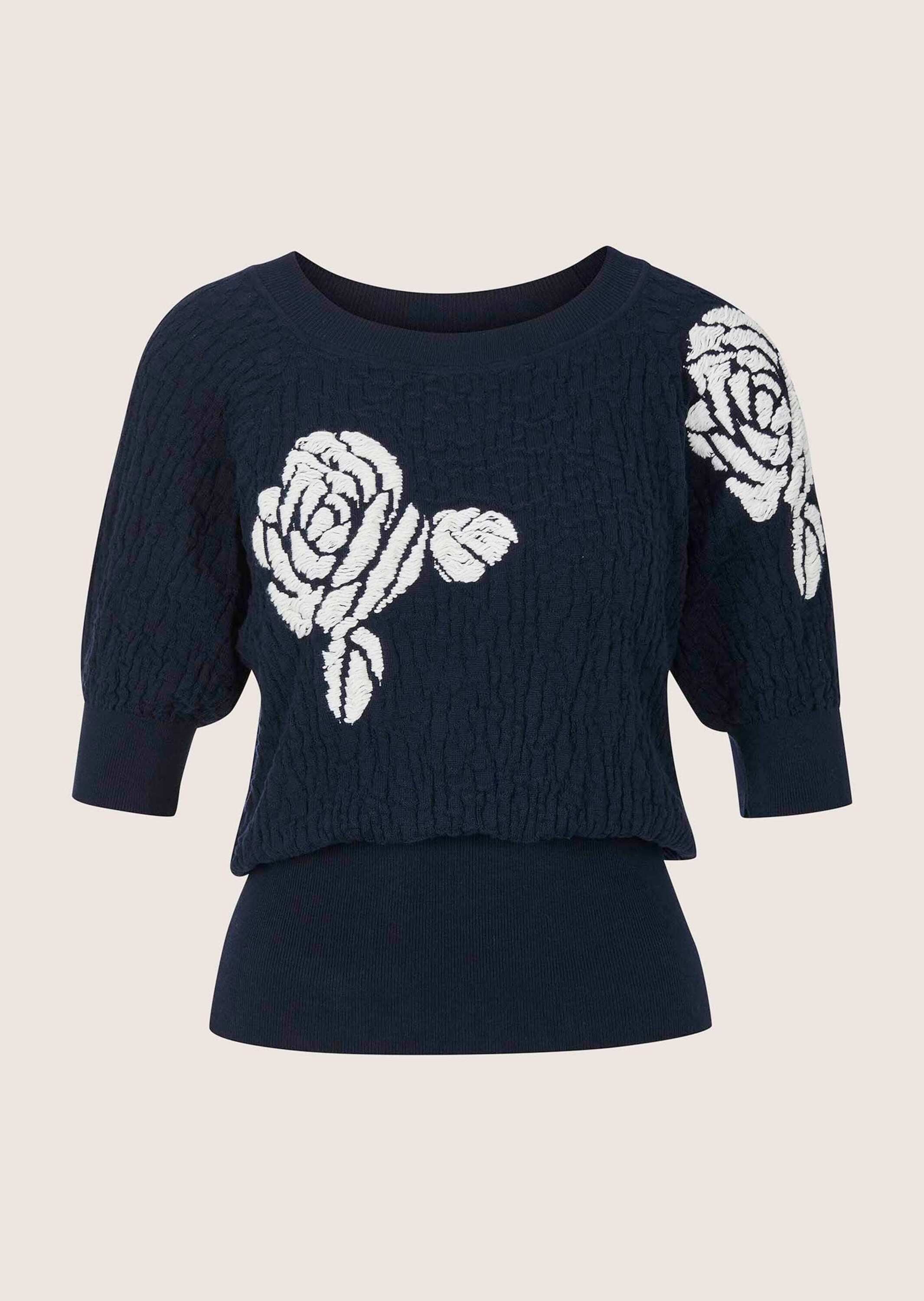 MADELEINE Longpullover "Cloqué-Pullover Feinstrickpullover mit Blütenmuster günstig online kaufen