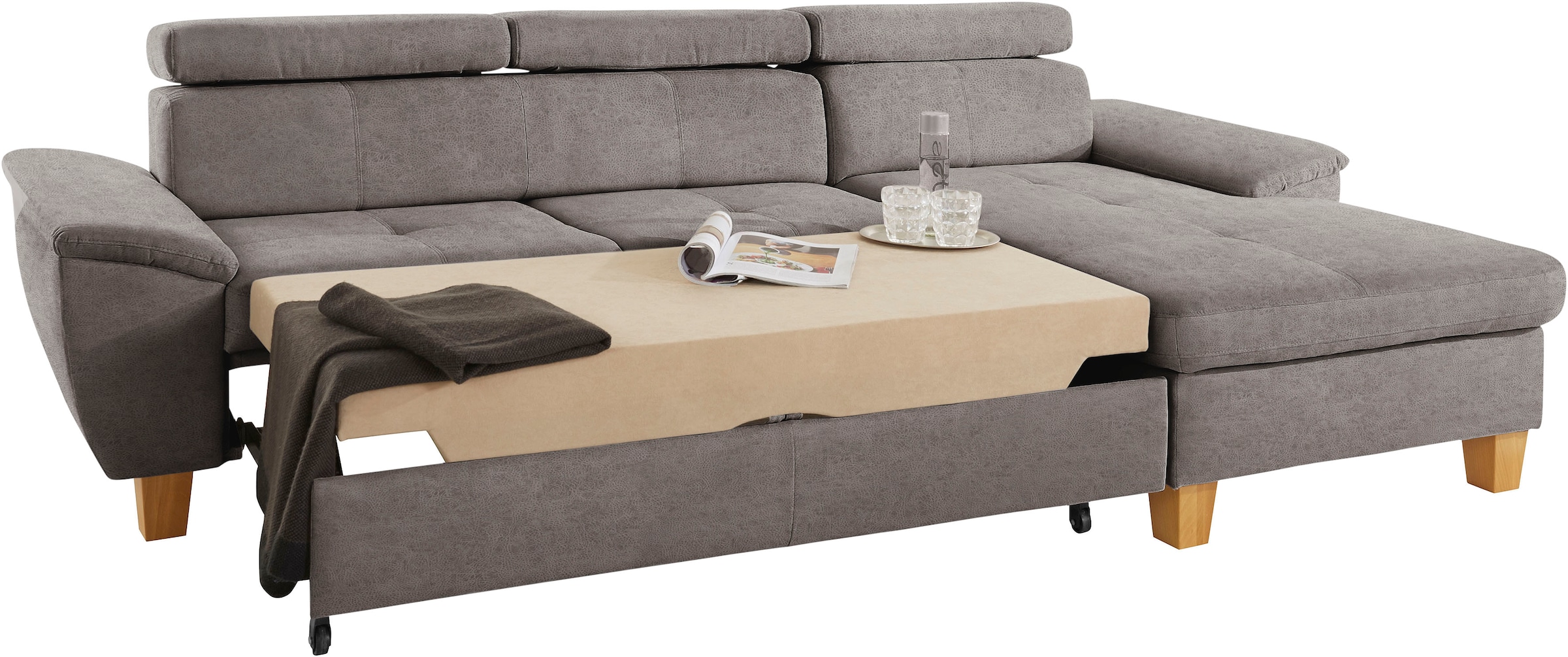 exxpo - sofa fashion Ecksofa »Enya, aufwendige Detailverarbeitung, hoher Sitzkomfort, bequem, L-Form«, inkl. Kopfteilverstellung, wahlweise mit Bettfunktion und Bettkasten