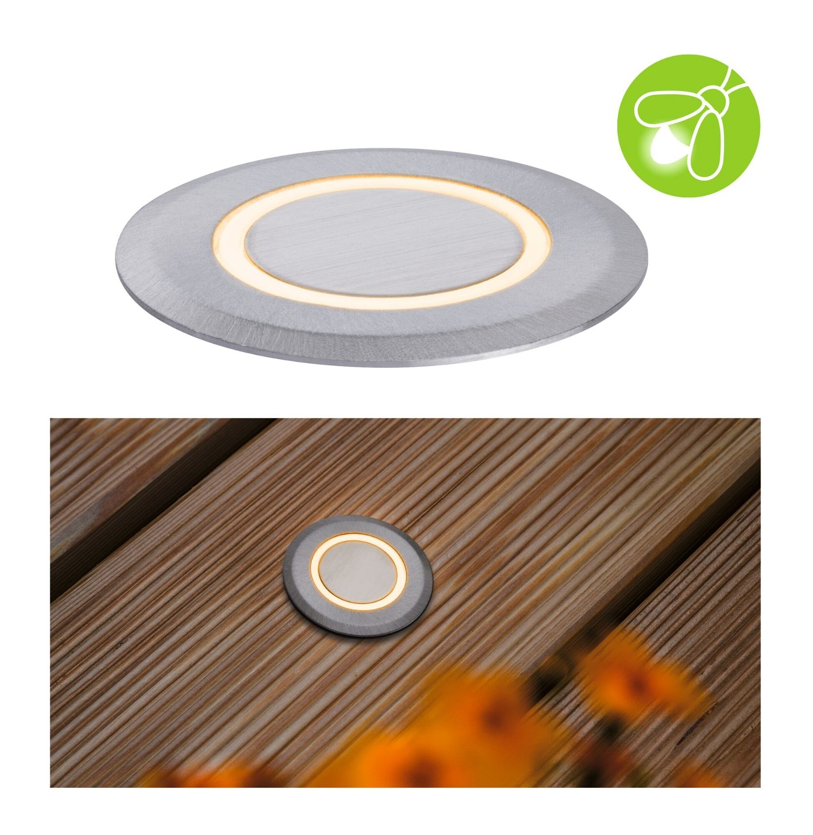 Paulmann LED Einbauleuchte »IP67 rund 50mm 2200K 2,2W 15lm 230V Alu Kunststoff, Metall« 1 Stk. Bodeneinbauleuchte Goldlicht insektenfreundlich
