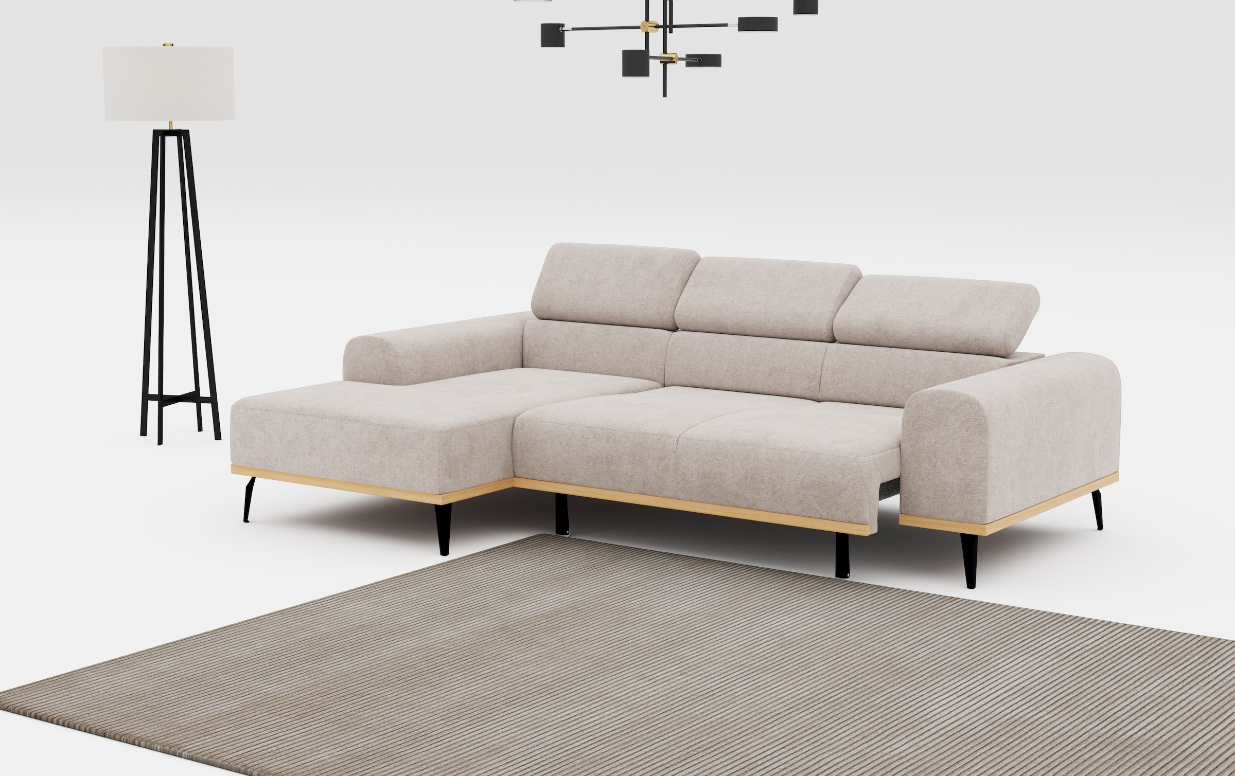 Places of Style Ecksofa »Carlo L-Form«, mit Kopfteilverstellung & Holz-Rahmenoptik, wahlweise Relaxfunktion