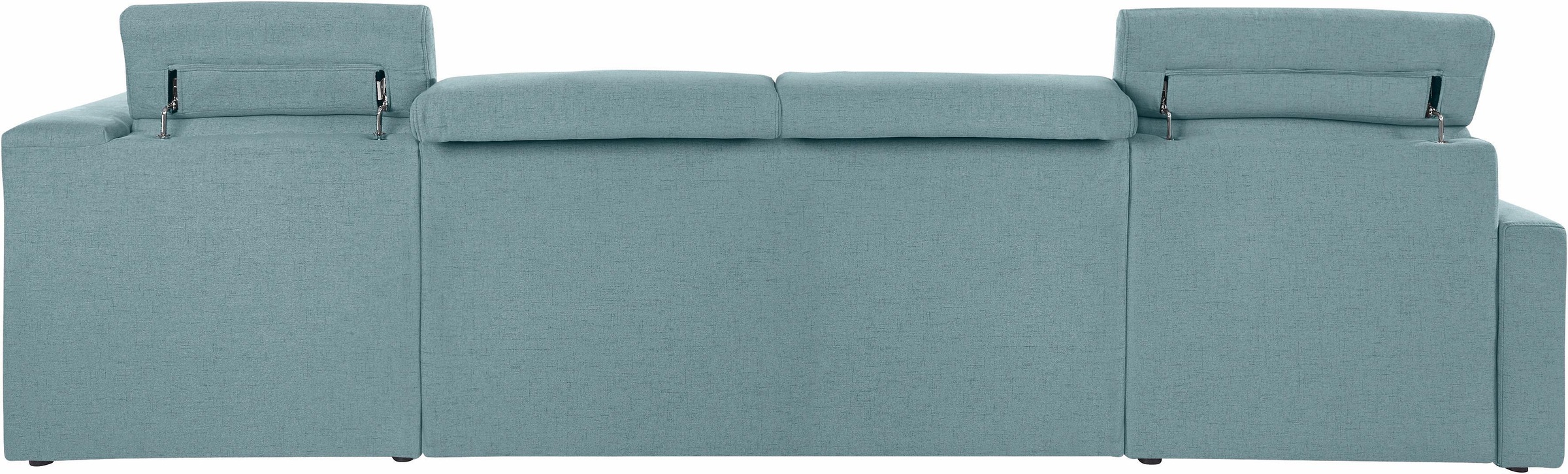 Wohnlandschaft DOMO COLLECTION "Ava moderne Sitzheftung mit toller Doppelnaht, komfortabel, U-Form", blau (aqua), B:351cm H:84cm T:222cm, Zierkissen: Microfaser PRIMABELLE (100% Polyester);Struktur (100% Polyester);Microfaser PRIMABELLE (100% Polyester);K 3