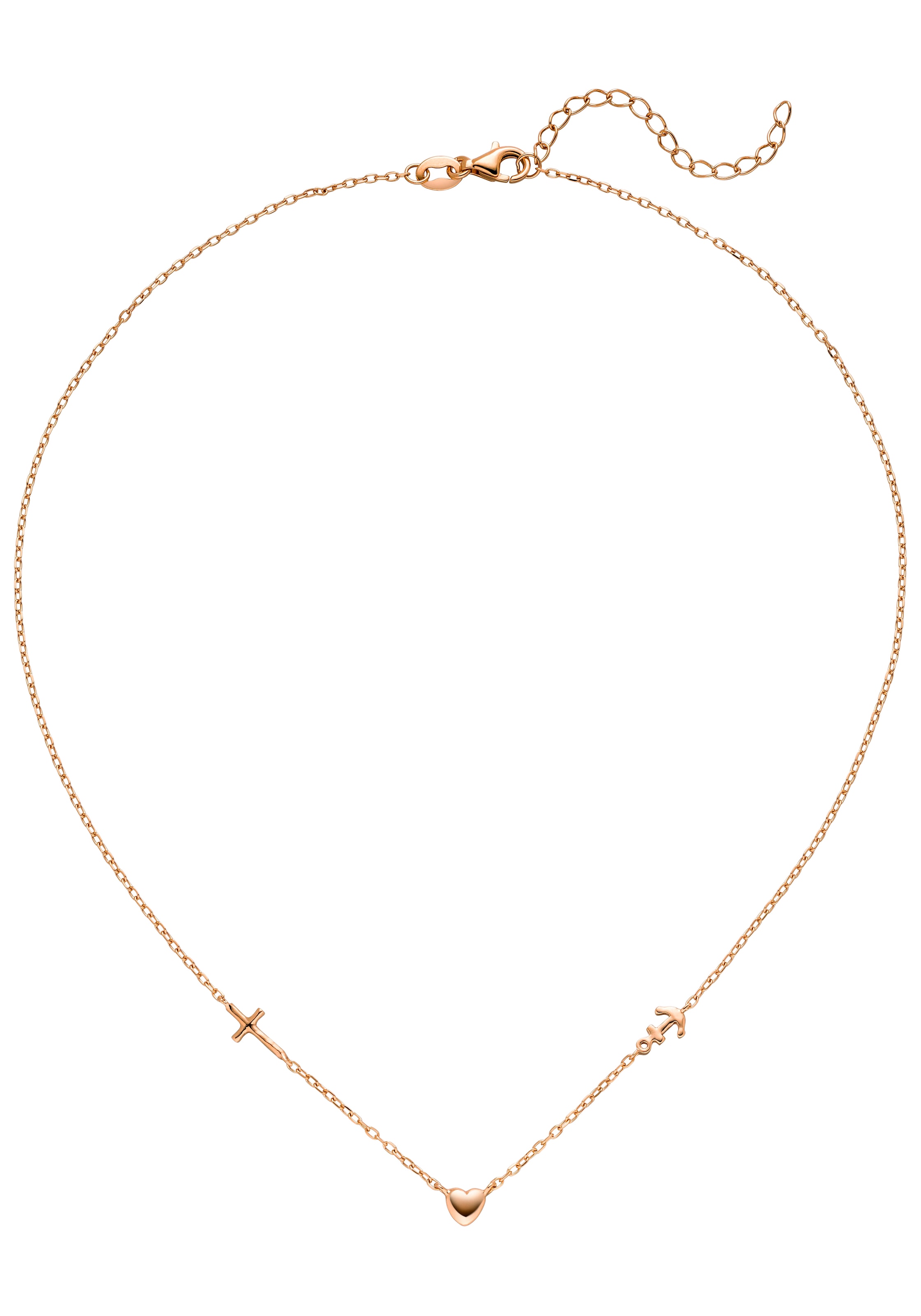 Collier JOBO "Glaube Liebe Hoffnung", rosa (roségoldfarben), Halsketten, Damen, Silber 925 (Sterlingsilber), L: 43, Collier, 925 Silber roségold vergoldet 43 cm