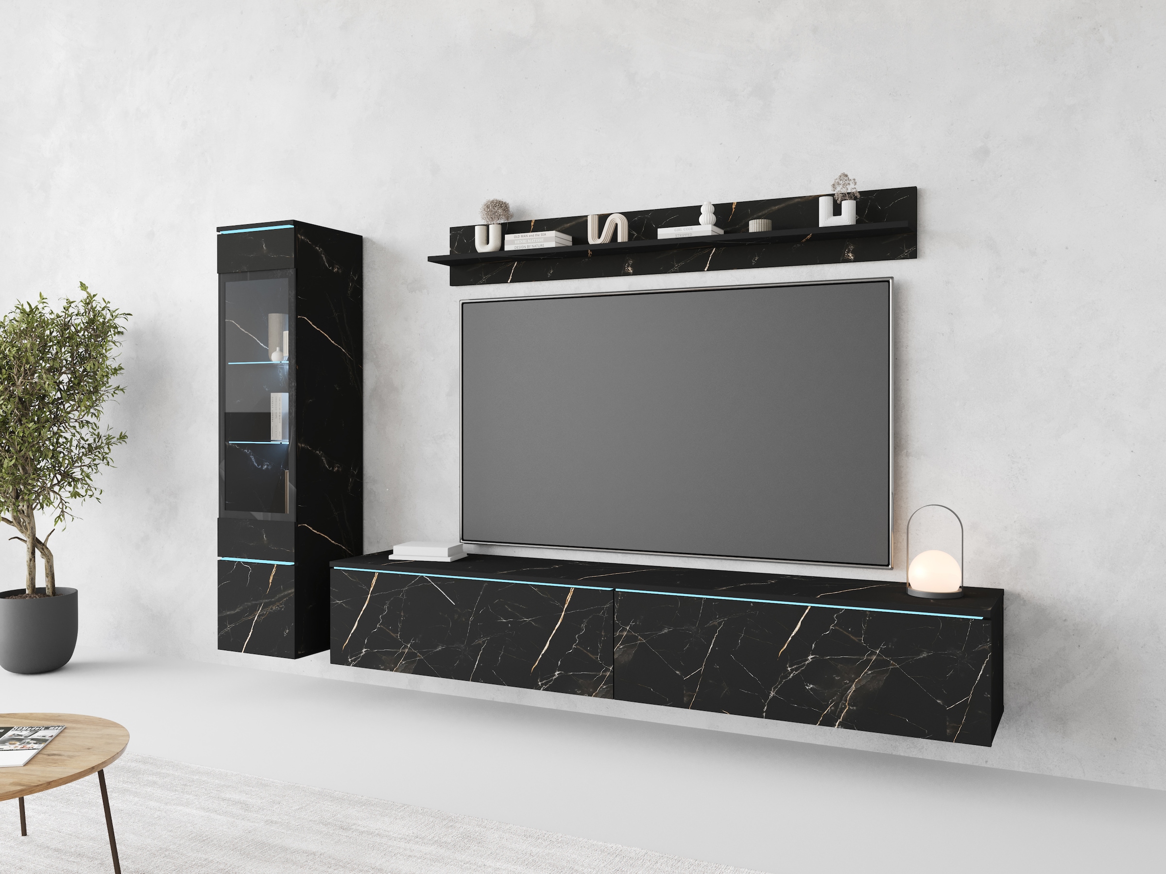 INOSIGN Wohnwand »VERA I, Vitrinen Türanschlag links/rechts wechselbar«, (Komplett-Set, 3 St.), Mediawand 230 cm, Vitrine mit Verglasung, stehend und hängend