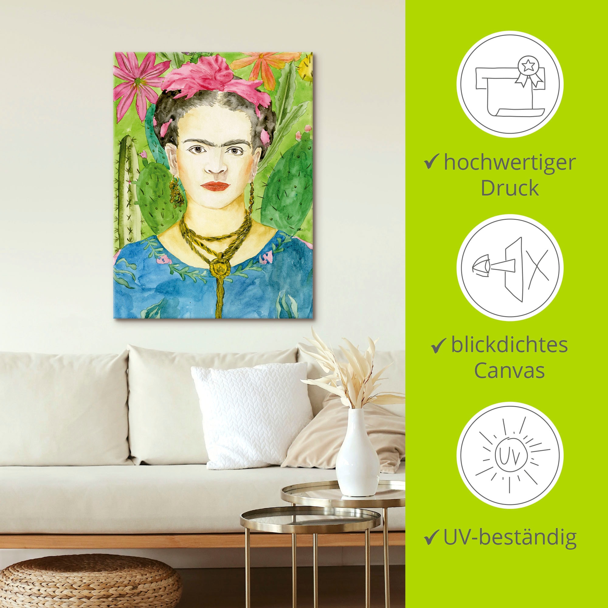 Artland Wandbild »Frida Kahlo II«, Bilder von Frauen, (1 St.), als Alubild, Outdoorbild, Leinwandbild, Poster, Wandaufkleber