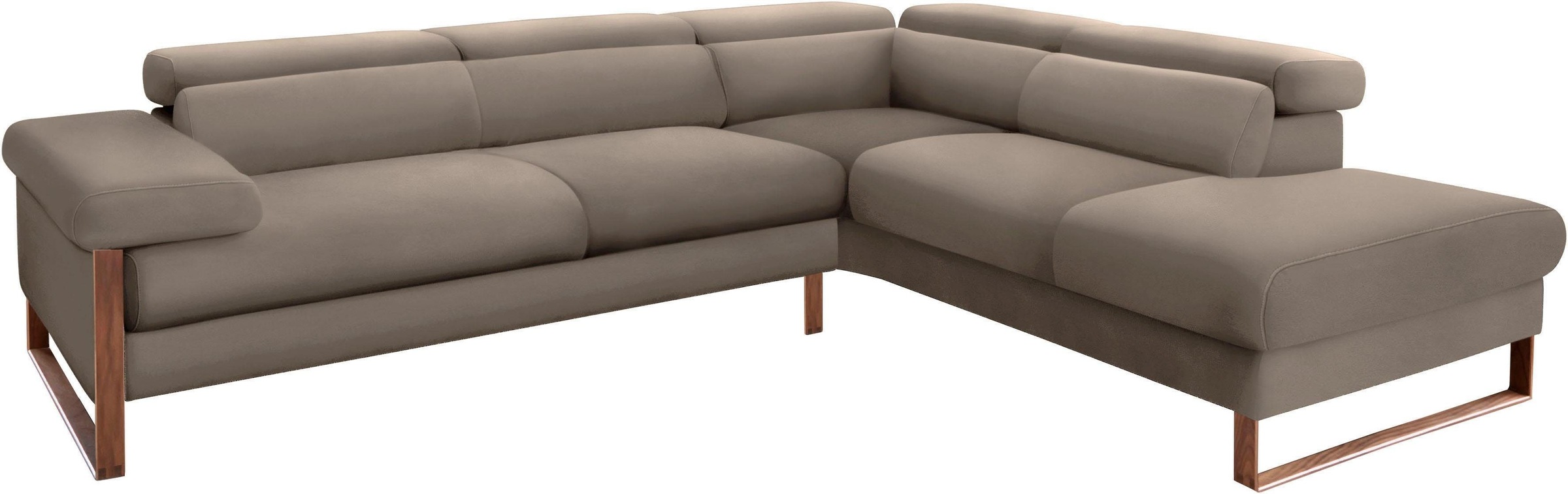 Ecksofa W.SCHILLIG "finn, Designsofa mit tollem Sitzkomfort, bequem, L-Form", braun (stone z59), B:281cm H:71cm T:230cm, Flachgewebe S22 (100% Polyester);Stoff S37 (100% Polyester);Longlife Xtra-Leder Z59: Glattleder mit modischer Prägung. Hautstärke 0, 9